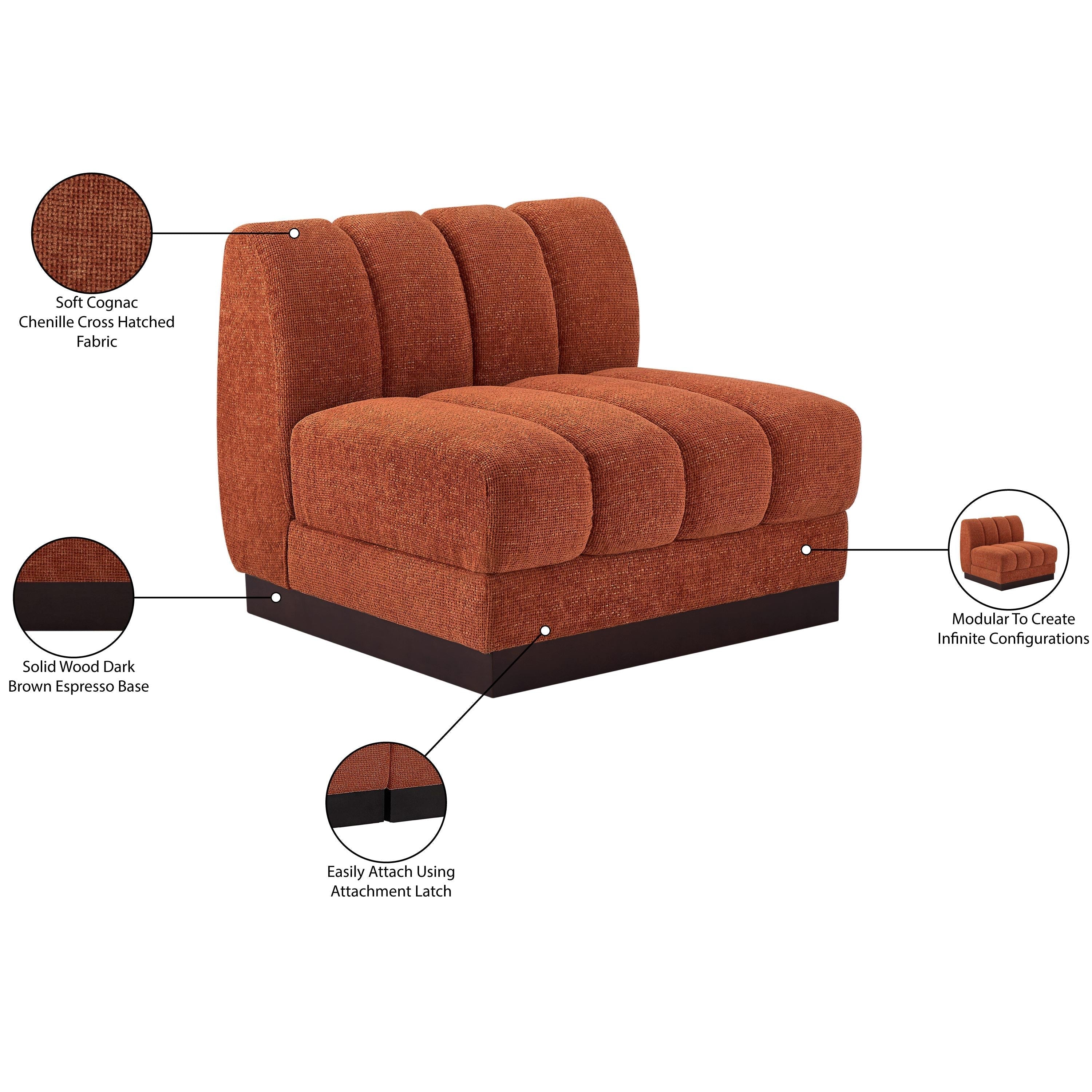 Meridian Quinn Cognac Chenille Fabric Armless Chair