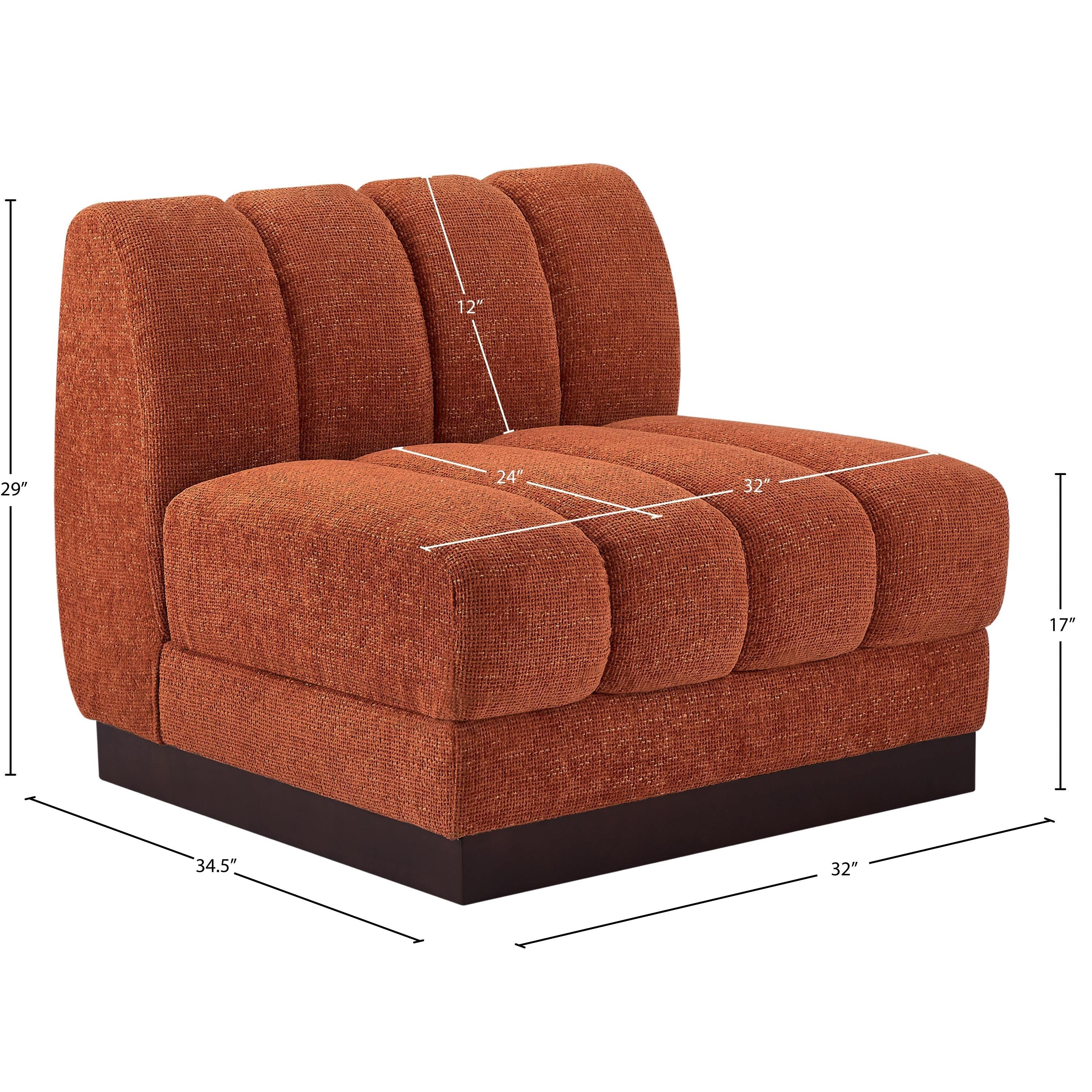 Meridian Quinn Cognac Chenille Fabric Armless Chair