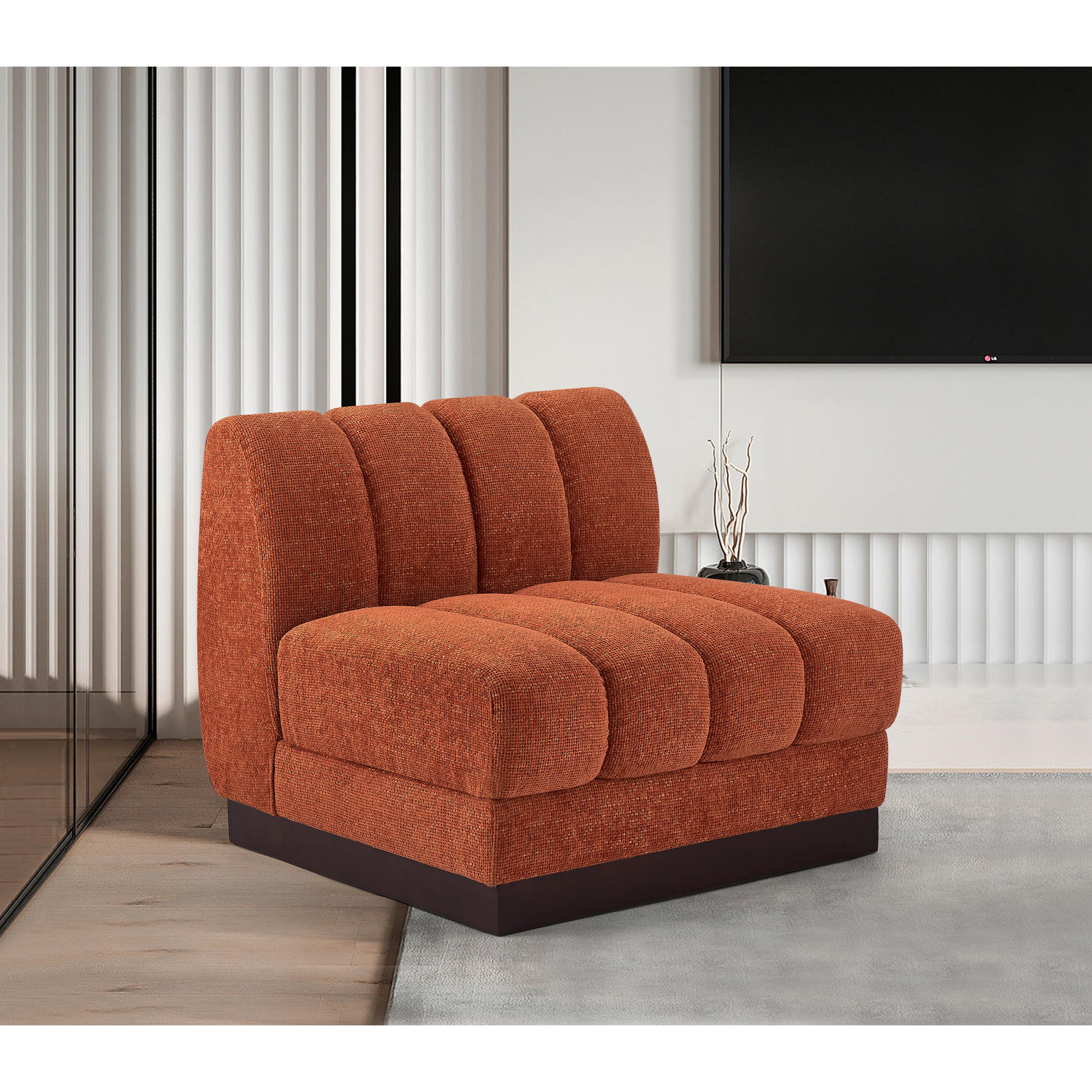 Meridian Quinn Cognac Chenille Fabric Armless Chair
