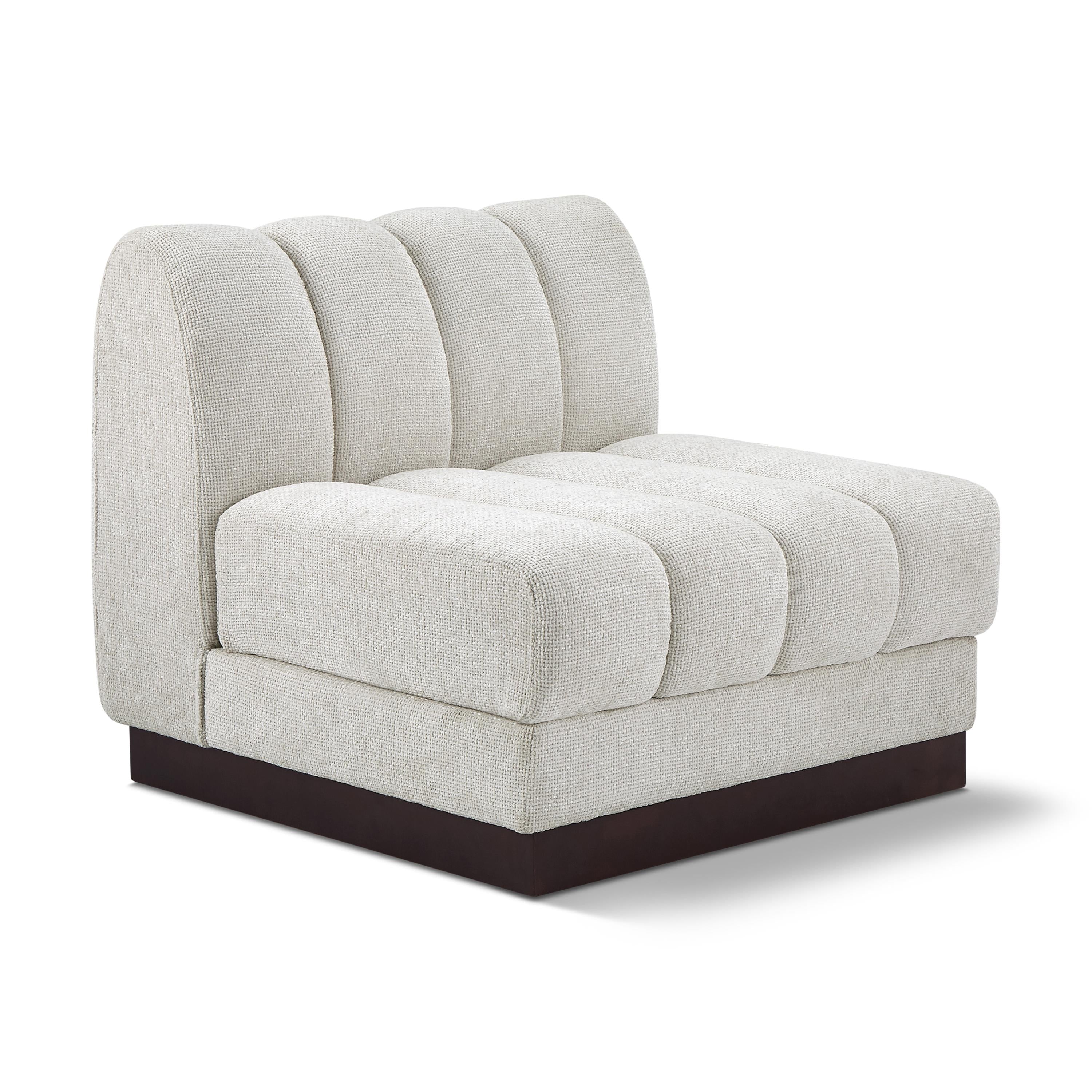 Meridian Quinn Cream Chenille Fabric Armless Chair