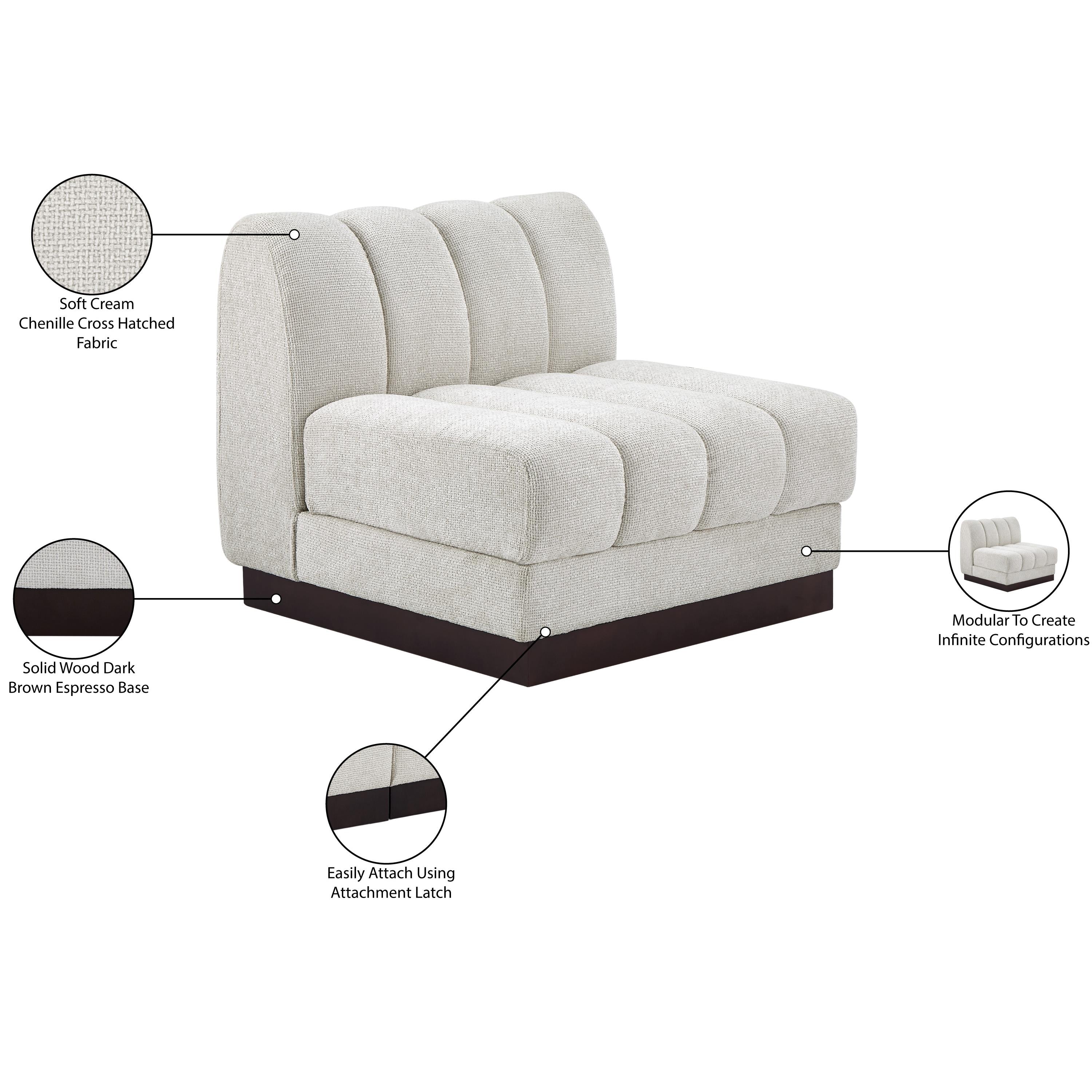 Meridian Quinn Cream Chenille Fabric Armless Chair