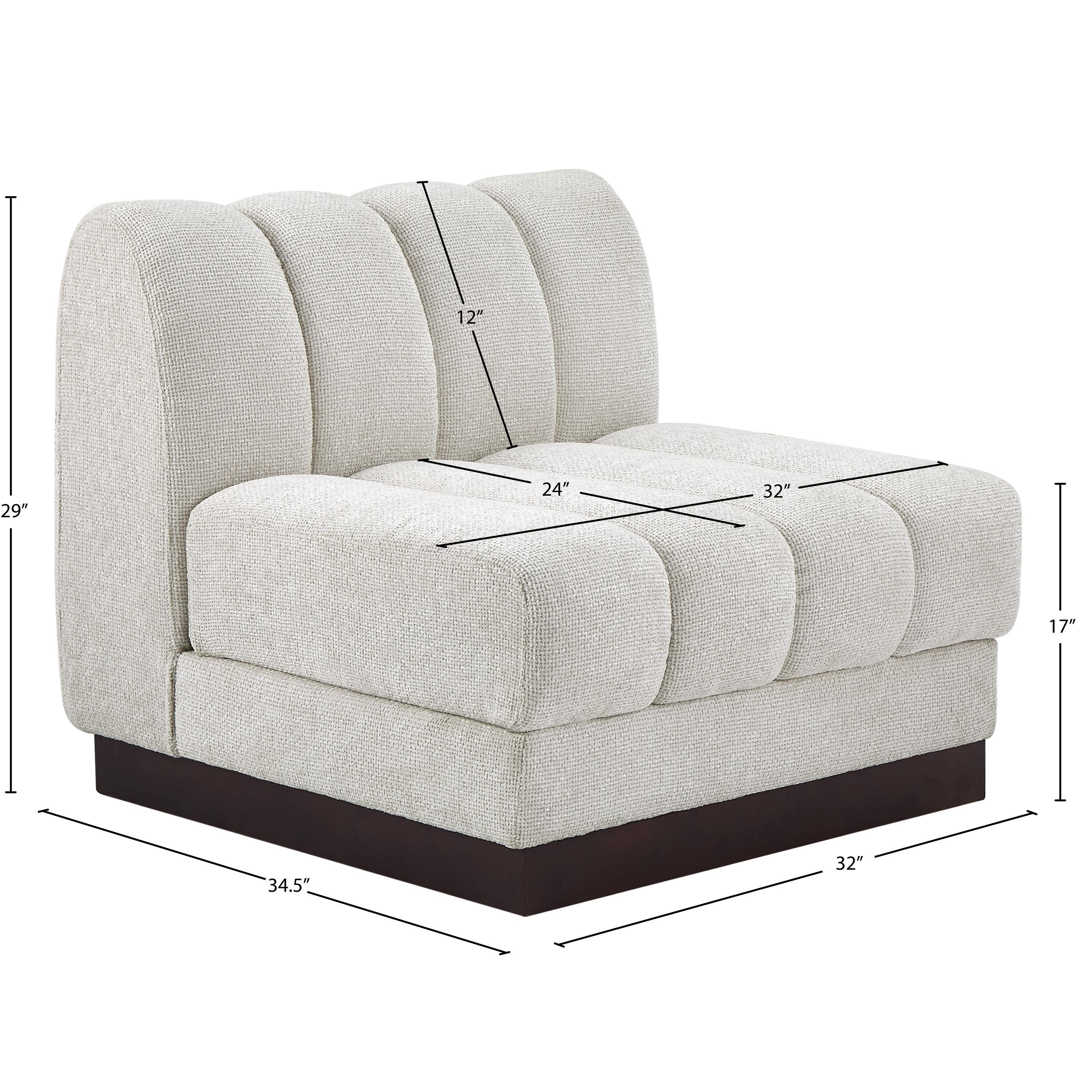 Meridian Quinn Cream Chenille Fabric Armless Chair