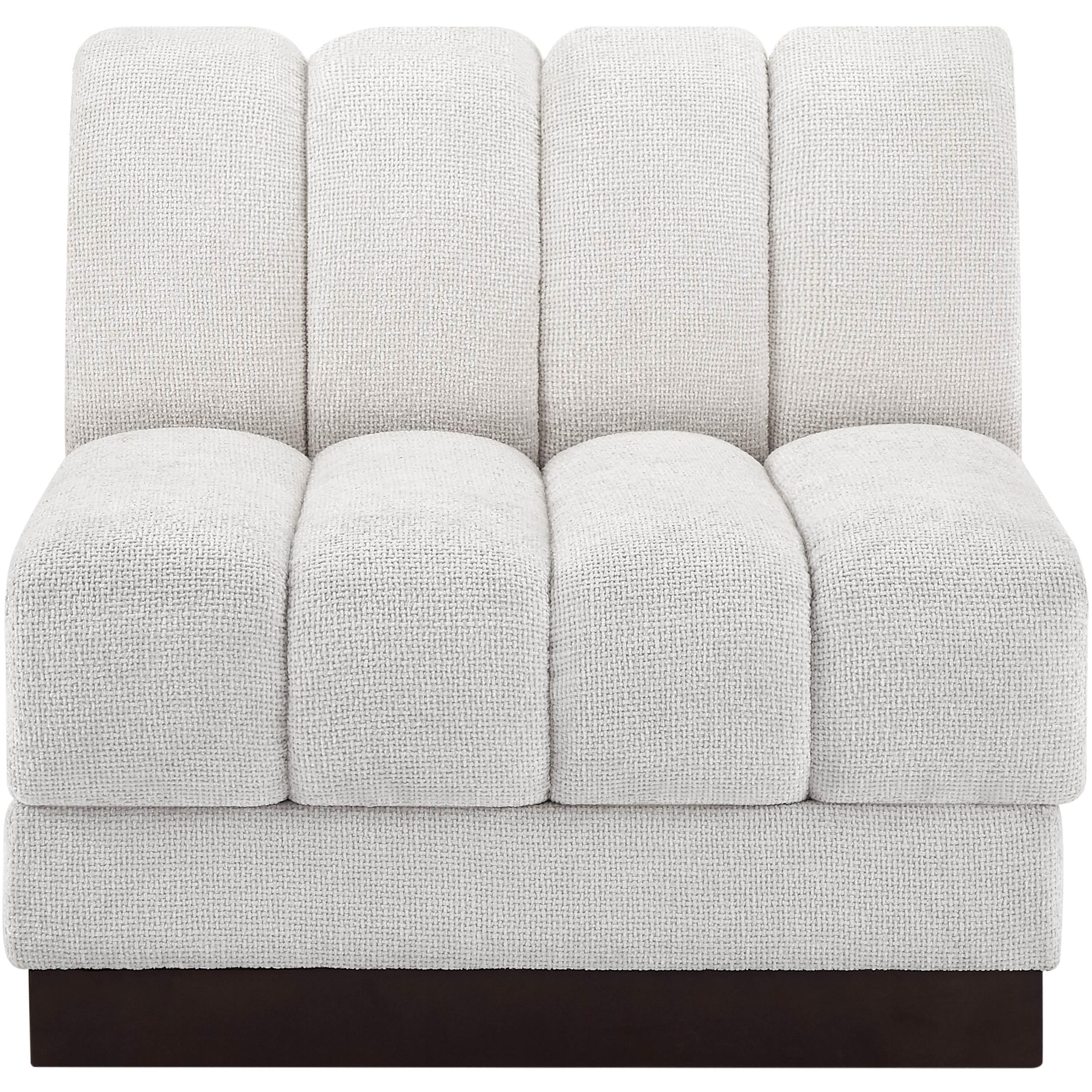 Meridian Quinn Cream Chenille Fabric Armless Chair