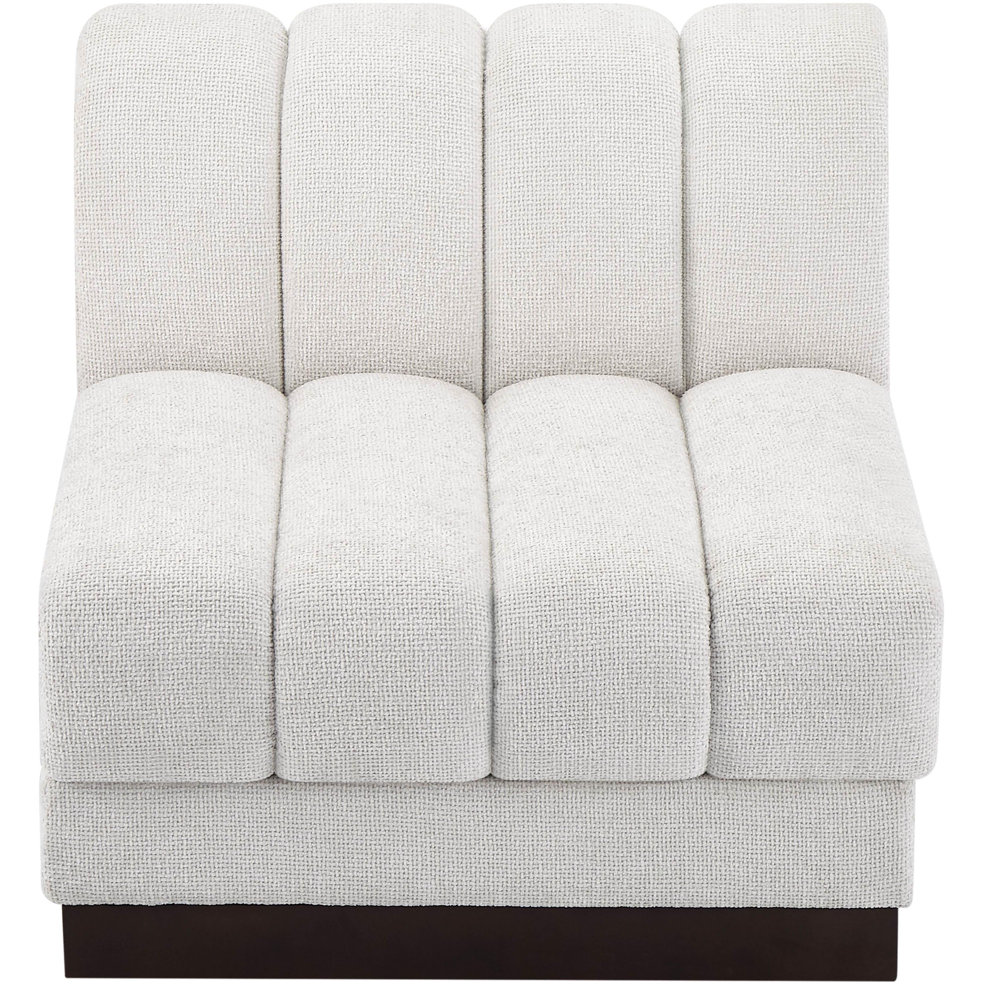 Meridian Quinn Cream Chenille Fabric Armless Chair