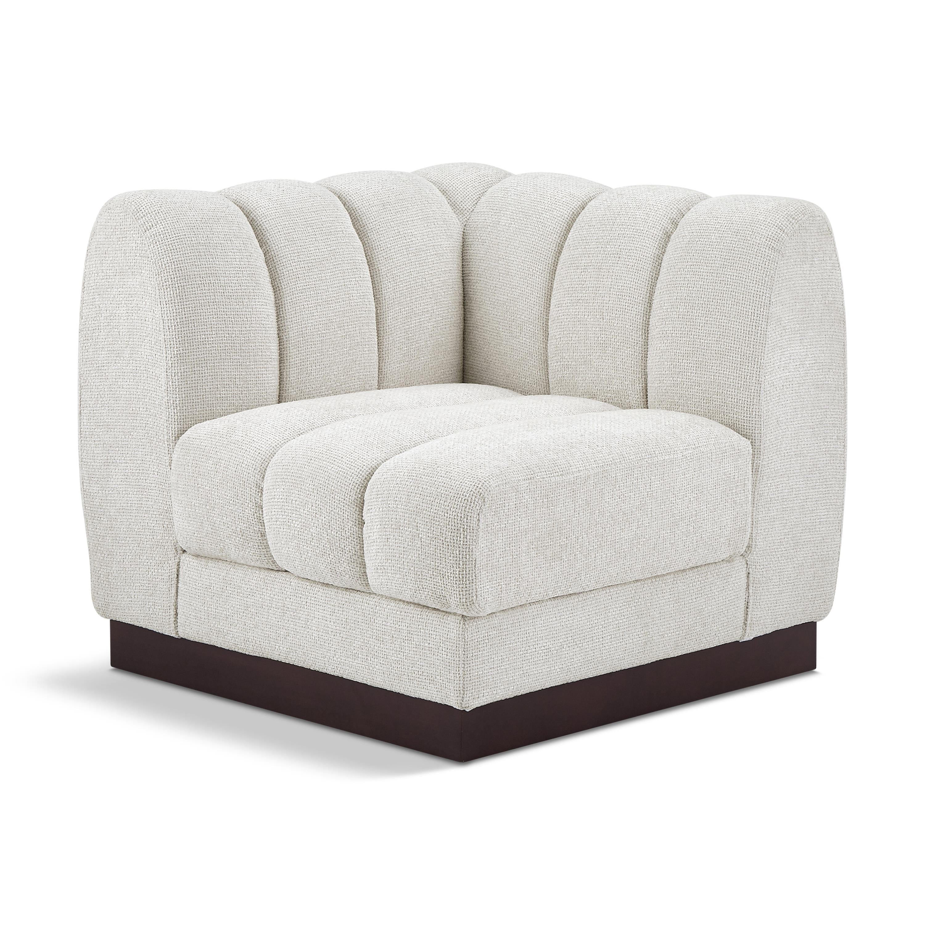 Meridian Quinn Cream Chenille Fabric Corner Chair