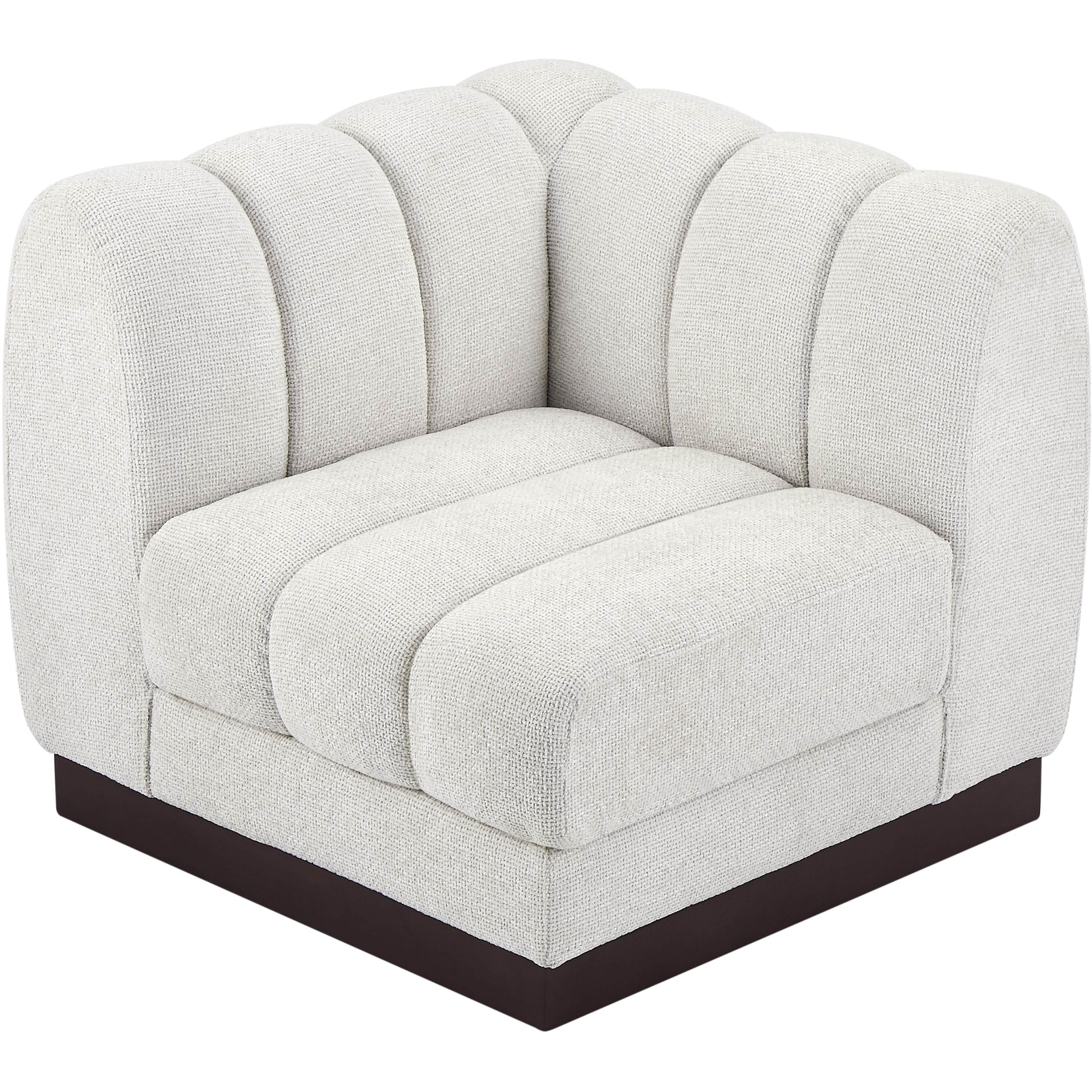 Meridian Quinn Cream Chenille Fabric Corner Chair