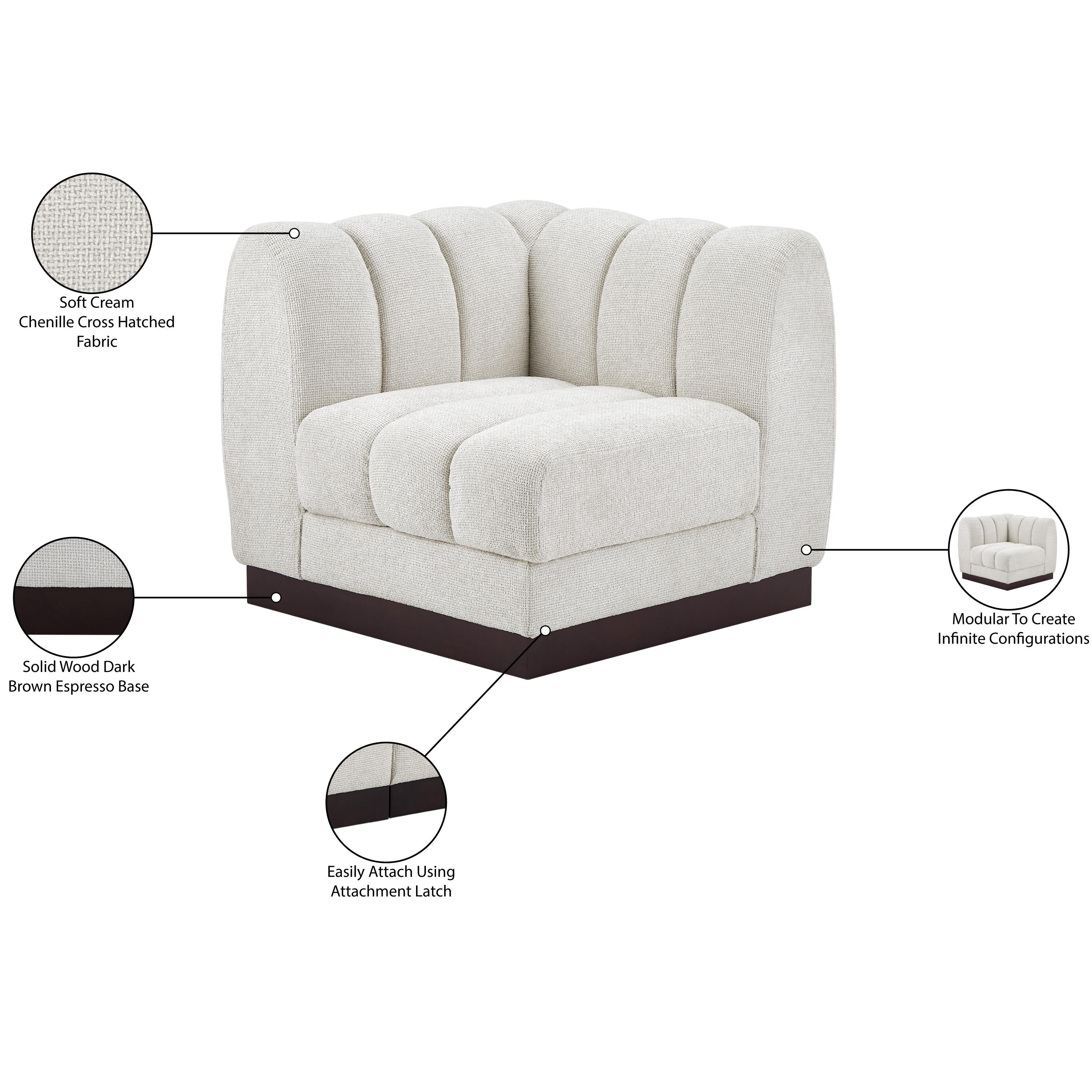 Meridian Quinn Cream Chenille Fabric Corner Chair