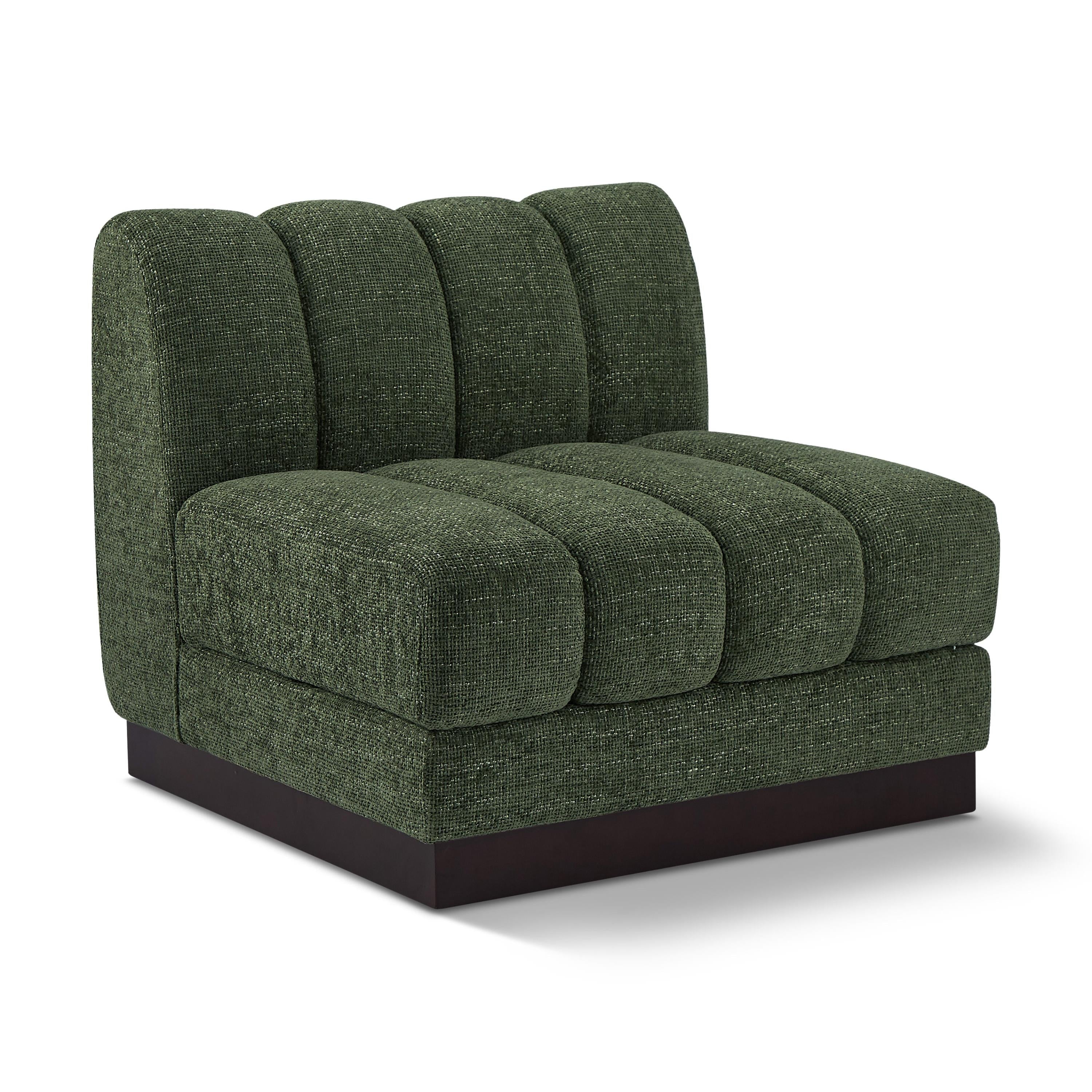 Meridian Quinn Green Chenille Fabric Armless Chair