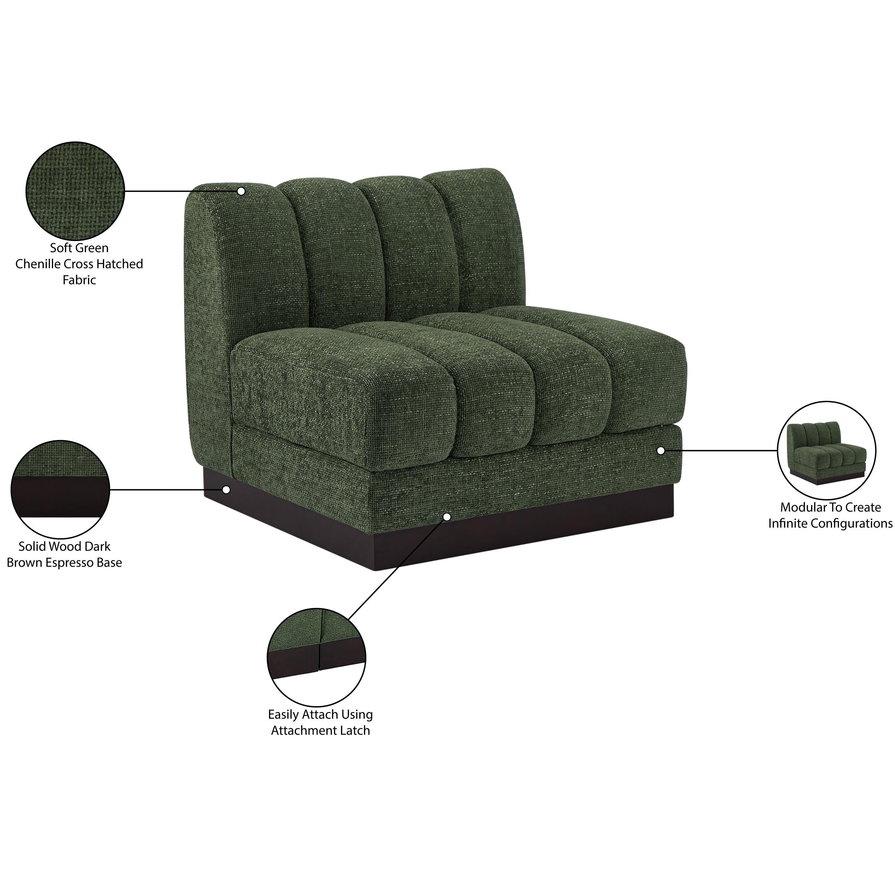 Meridian Quinn Green Chenille Fabric Armless Chair