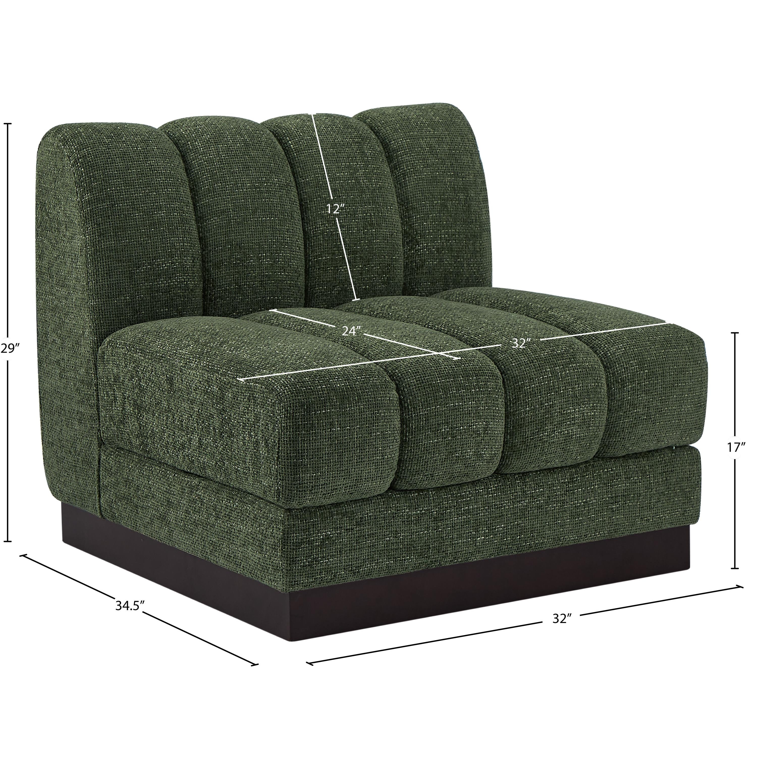 Meridian Quinn Green Chenille Fabric Armless Chair