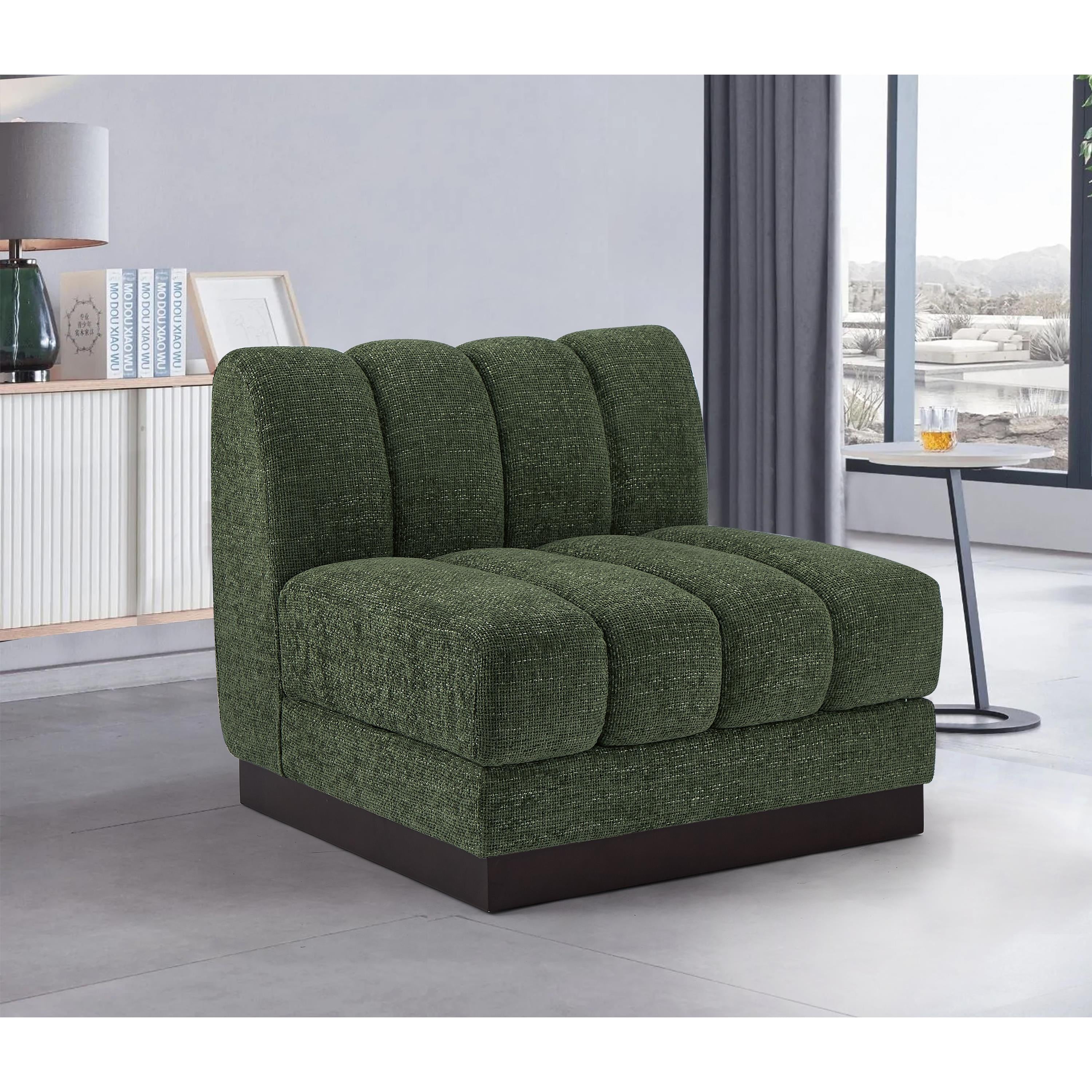 Meridian Quinn Green Chenille Fabric Armless Chair