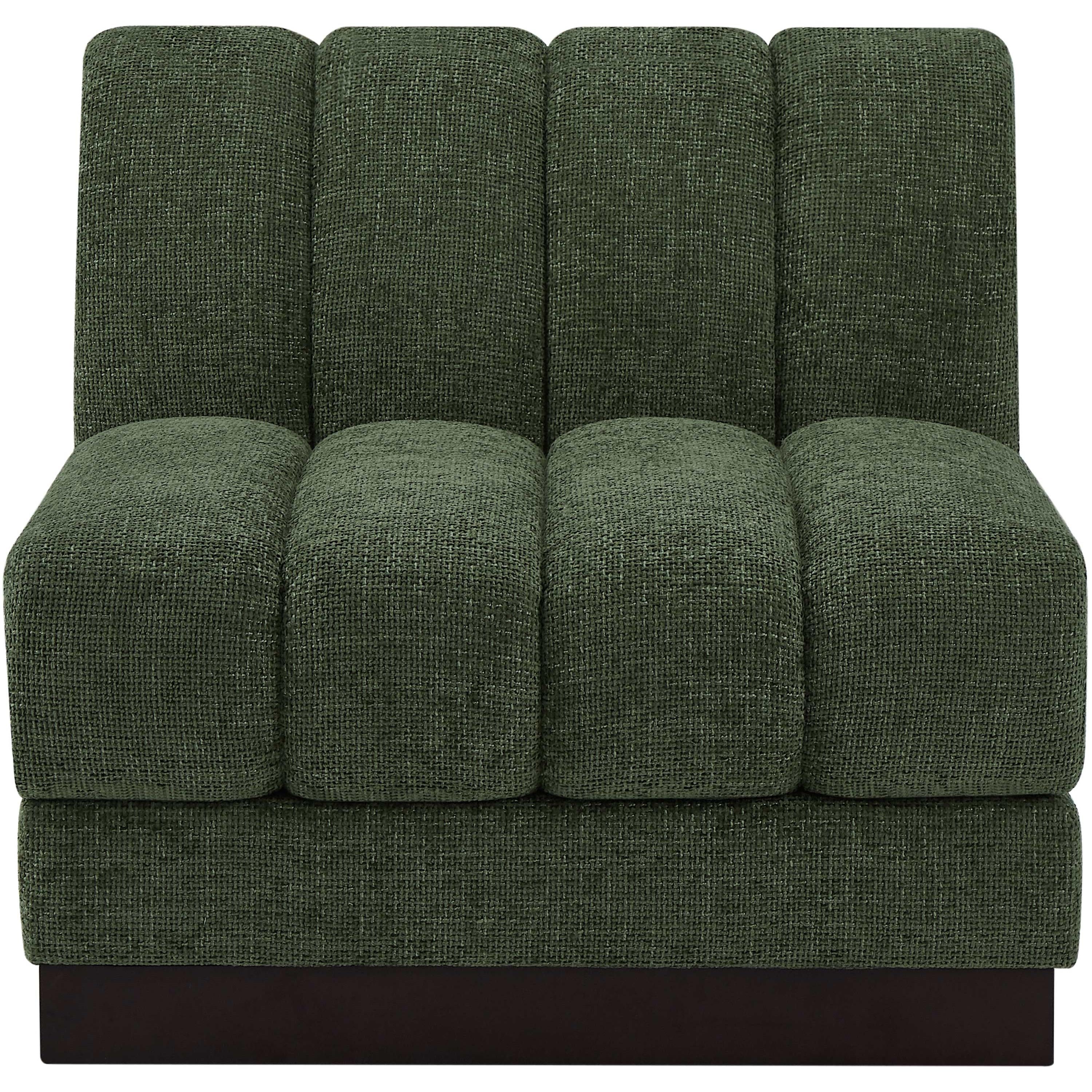 Meridian Quinn Green Chenille Fabric Armless Chair