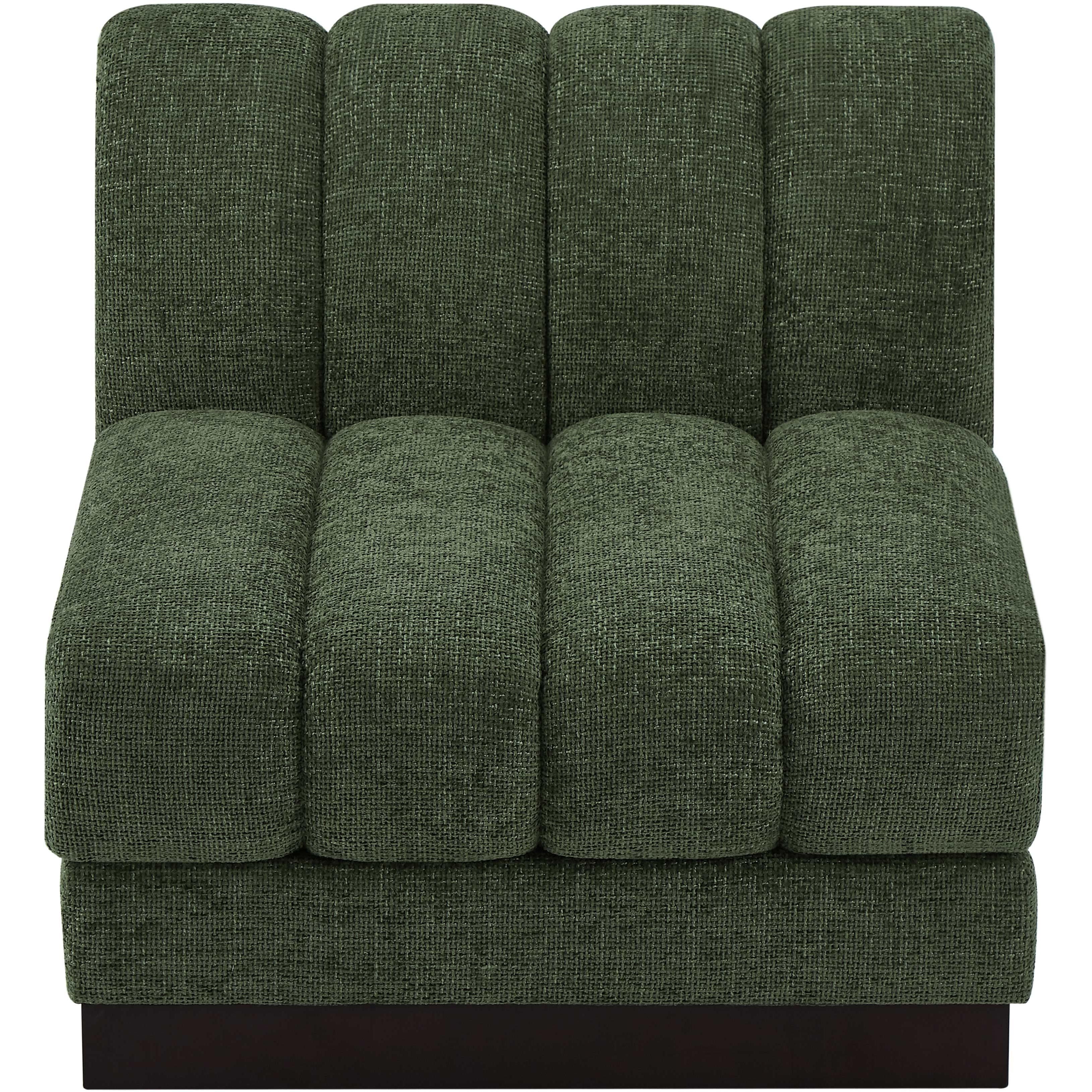 Meridian Quinn Green Chenille Fabric Armless Chair