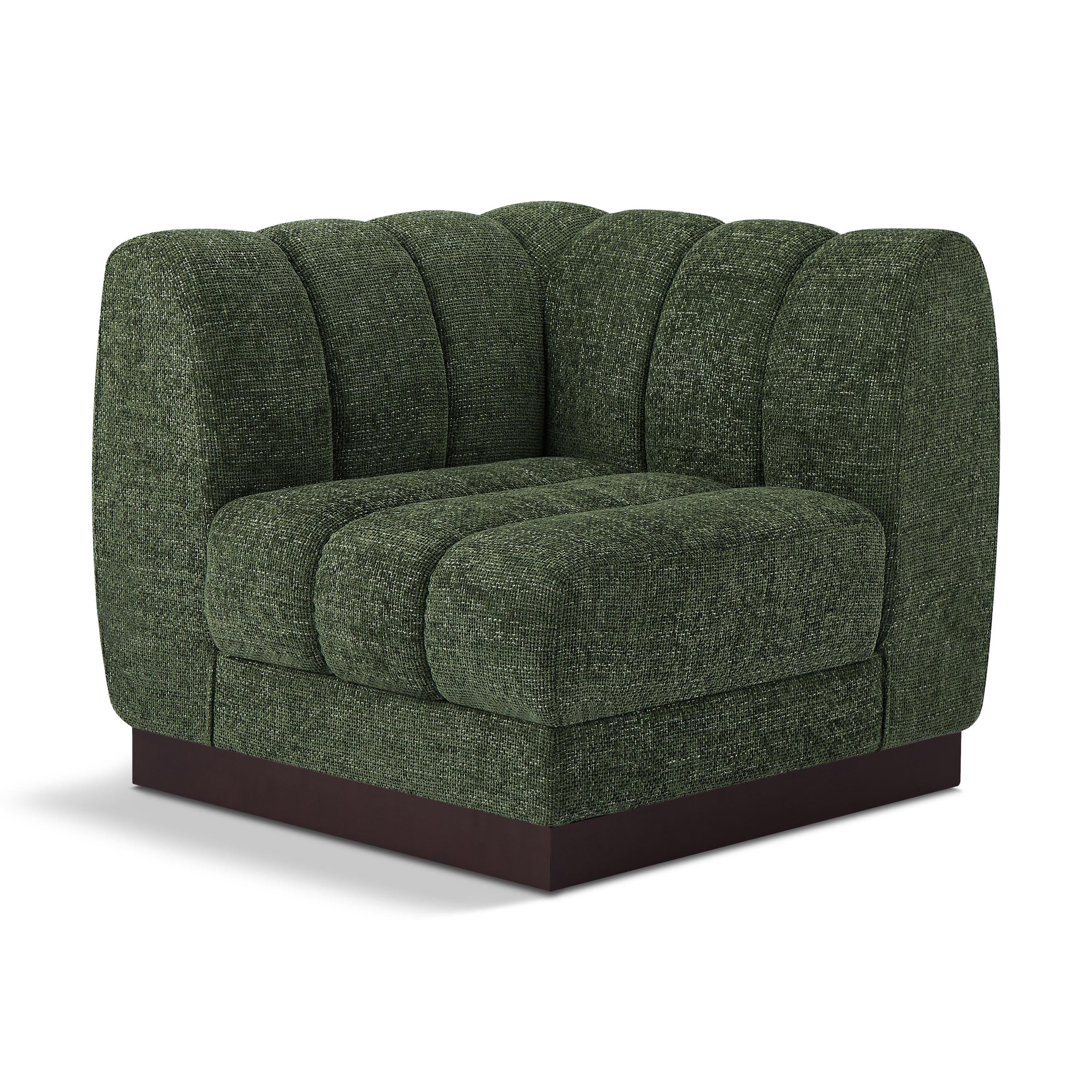 Meridian Quinn Green Chenille Fabric Corner Chair