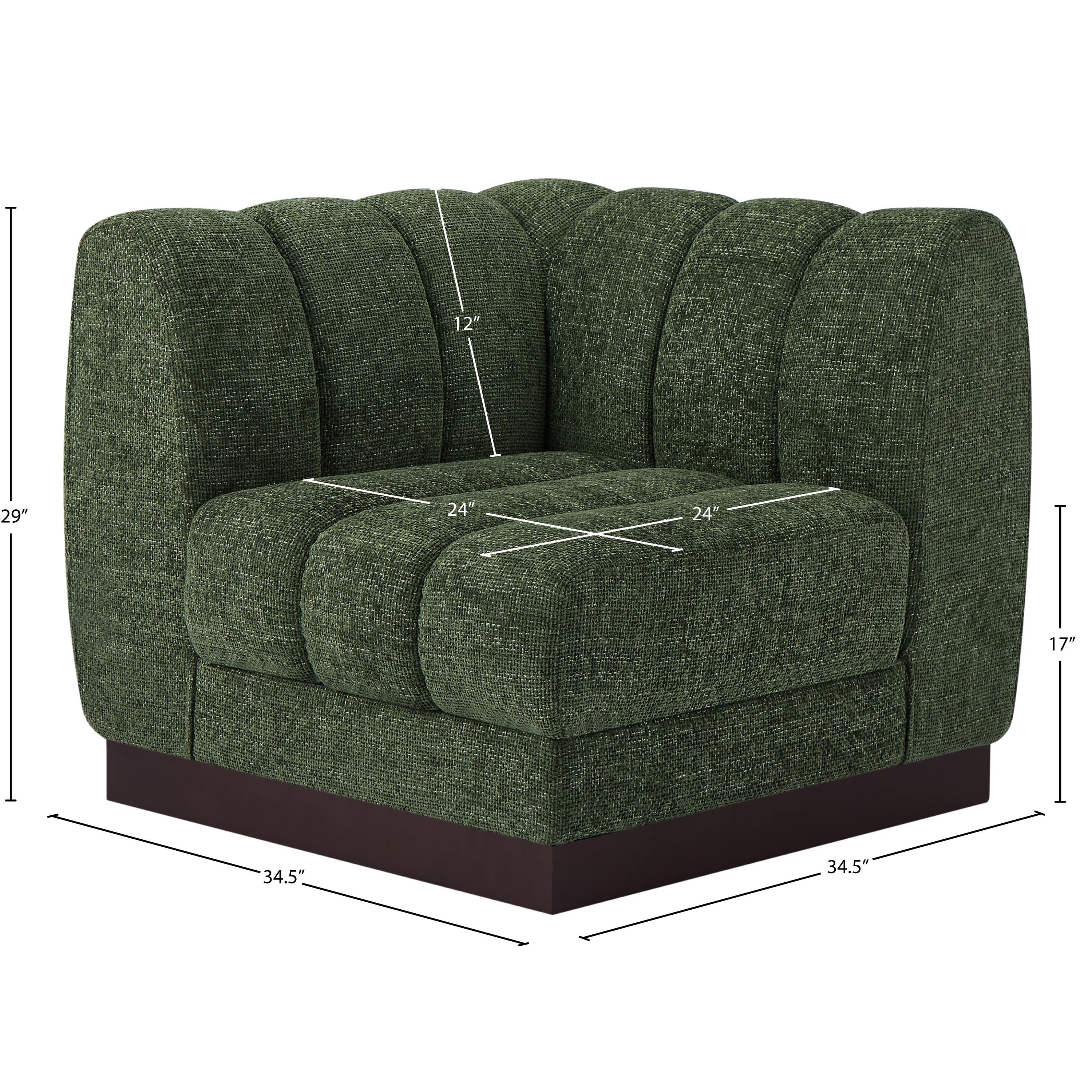 Meridian Quinn Green Chenille Fabric Corner Chair