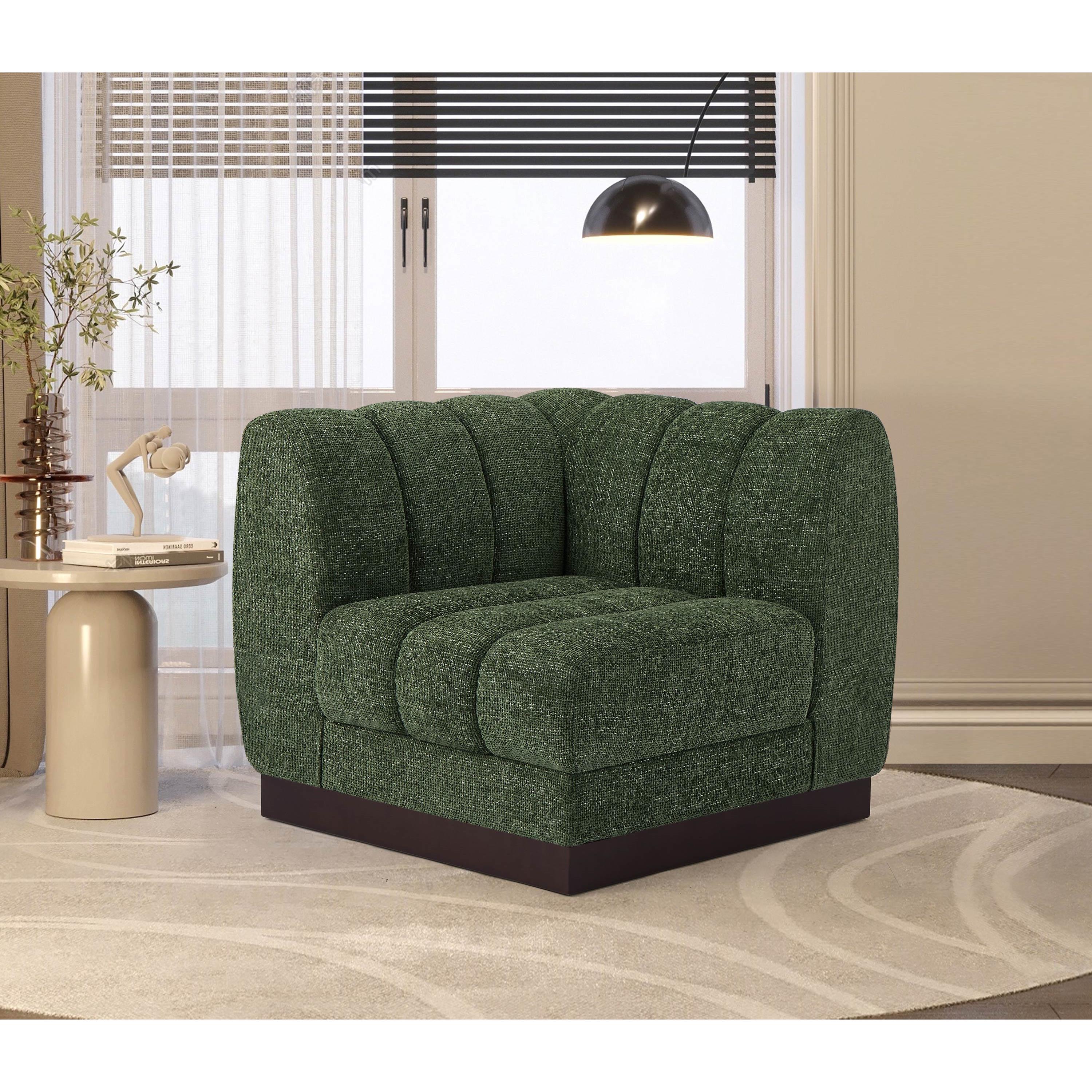 Meridian Quinn Green Chenille Fabric Corner Chair