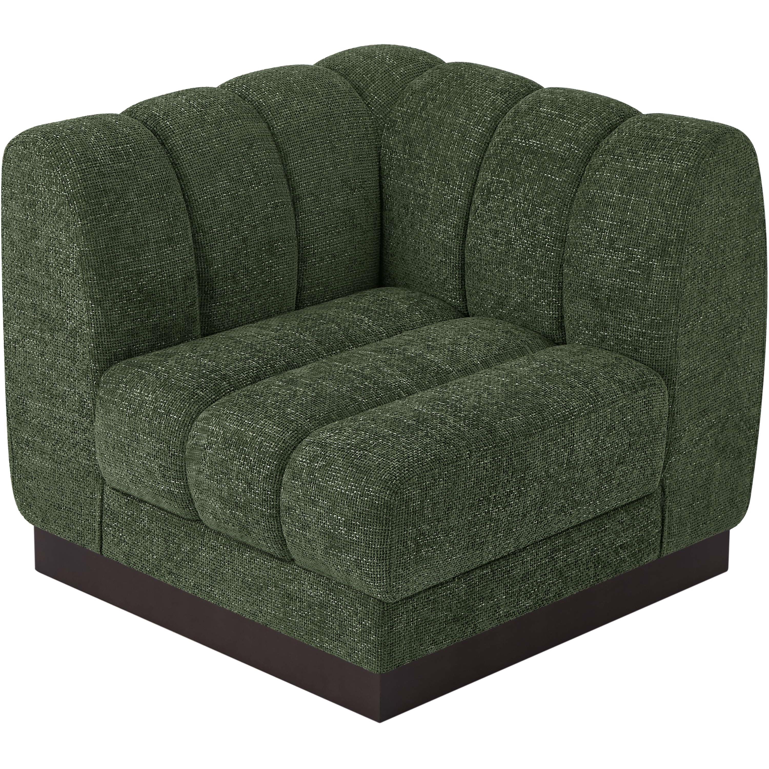 Meridian Quinn Green Chenille Fabric Corner Chair