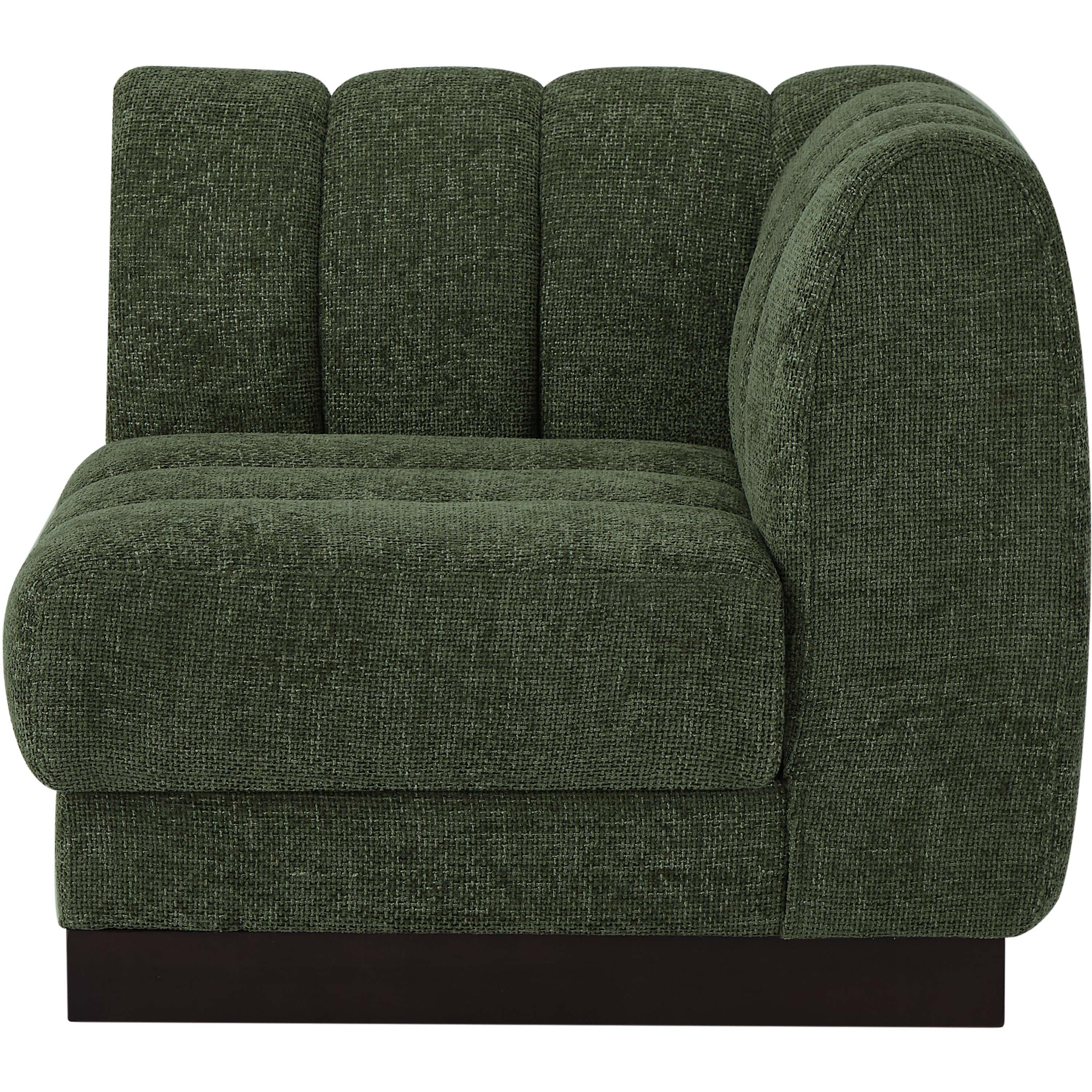Meridian Quinn Green Chenille Fabric Corner Chair