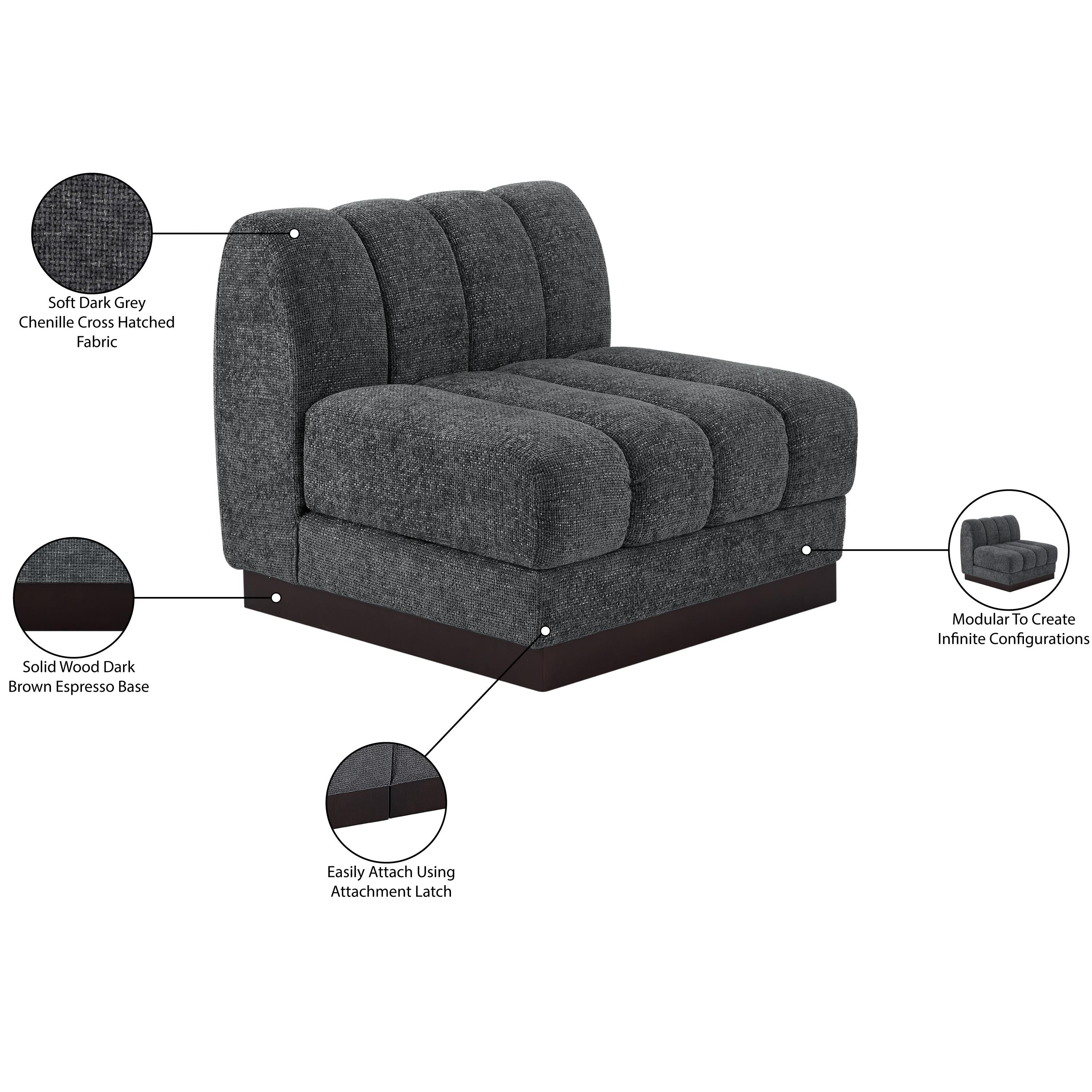 Meridian Quinn Grey Chenille Fabric Armless Chair