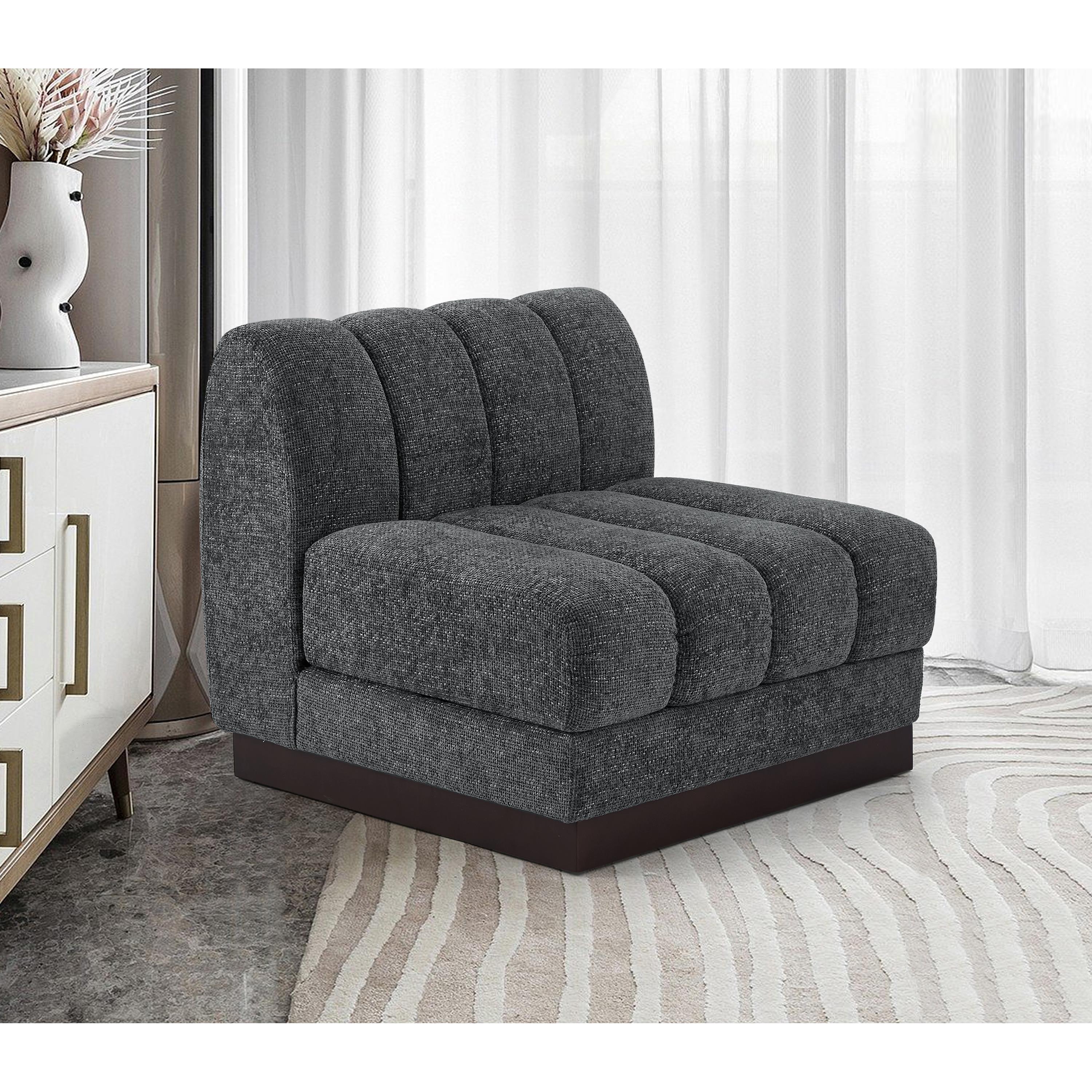 Meridian Quinn Grey Chenille Fabric Armless Chair