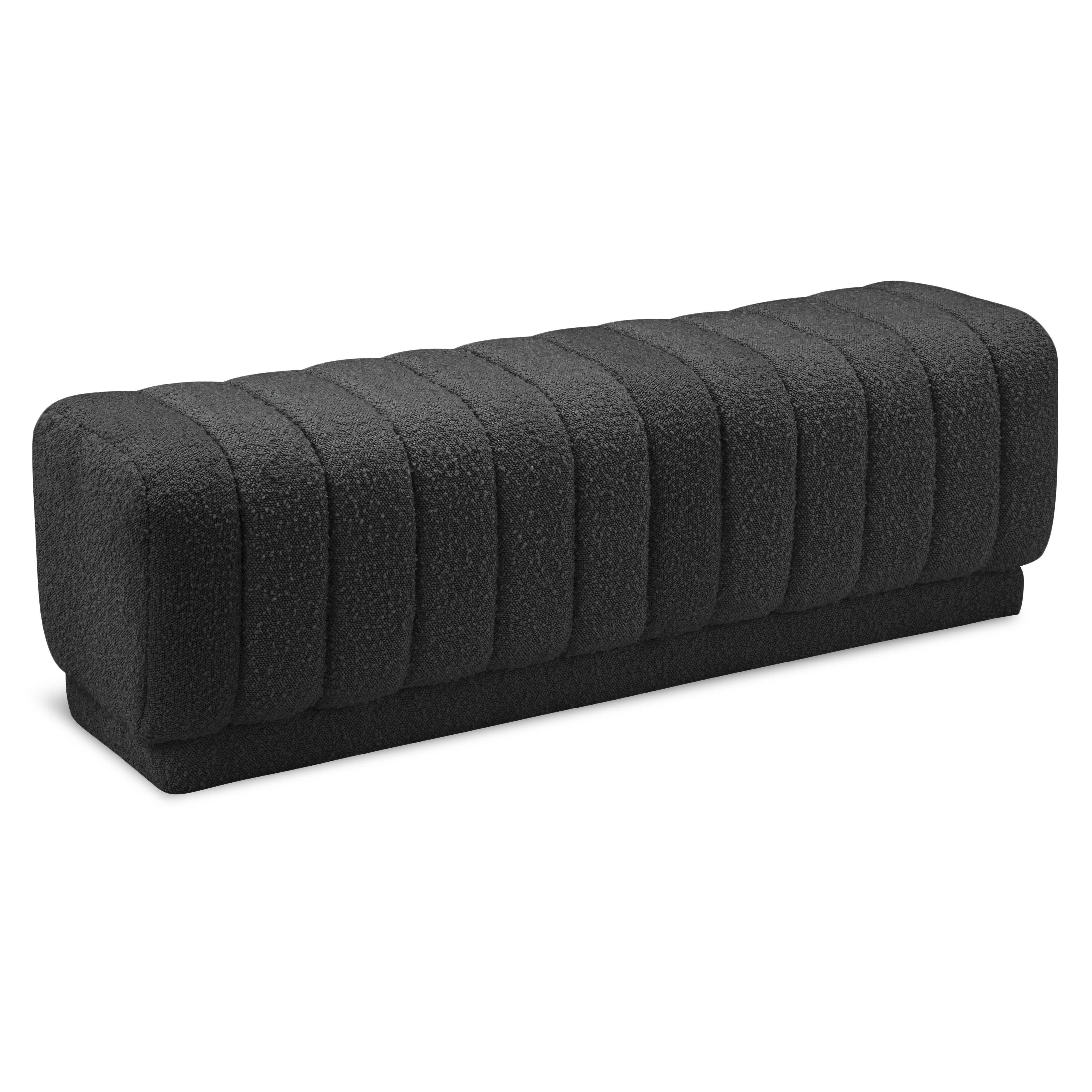 Meridian Heathrow Black Boucle Fabric Ottoman/Bench