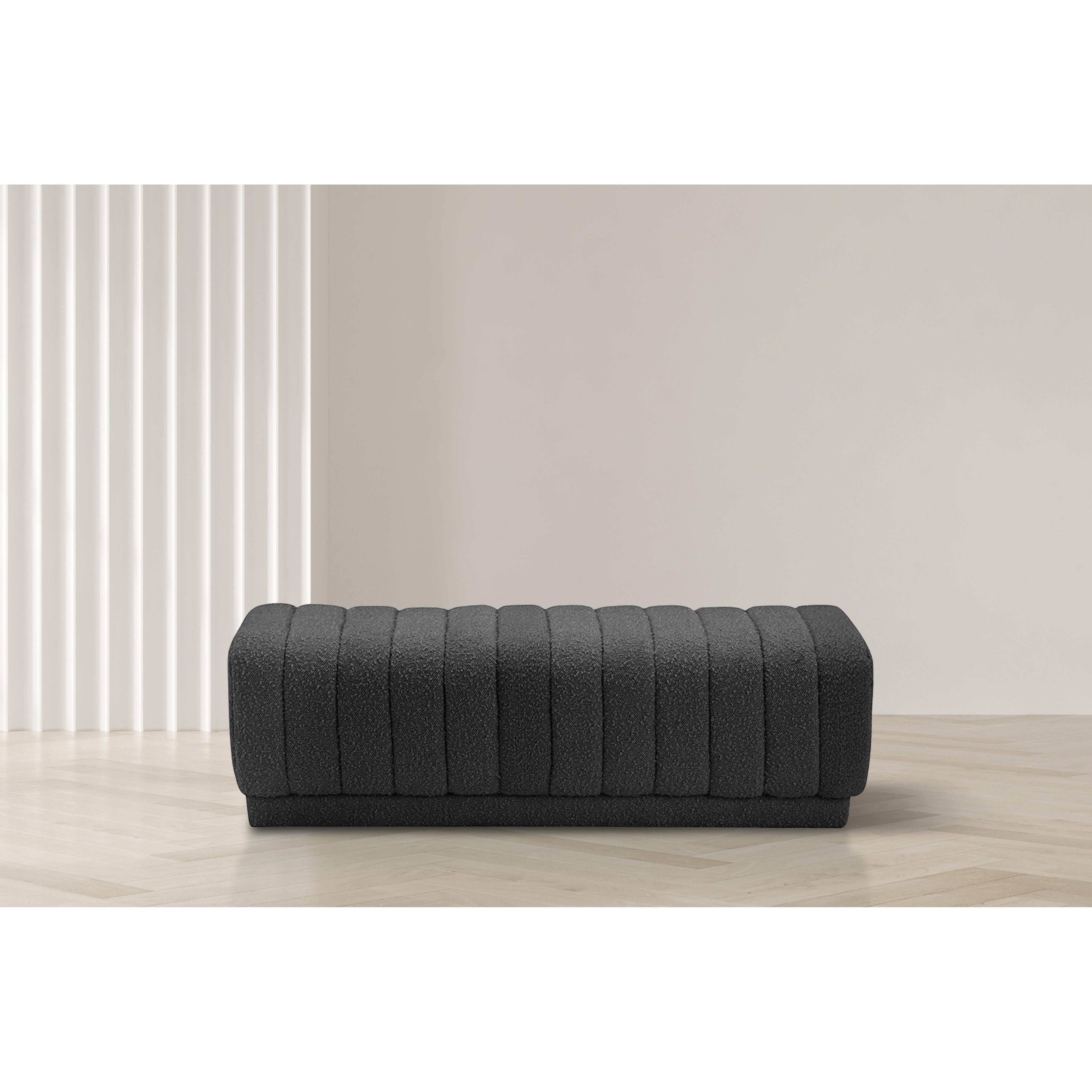 Meridian Heathrow Black Boucle Fabric Ottoman/Bench