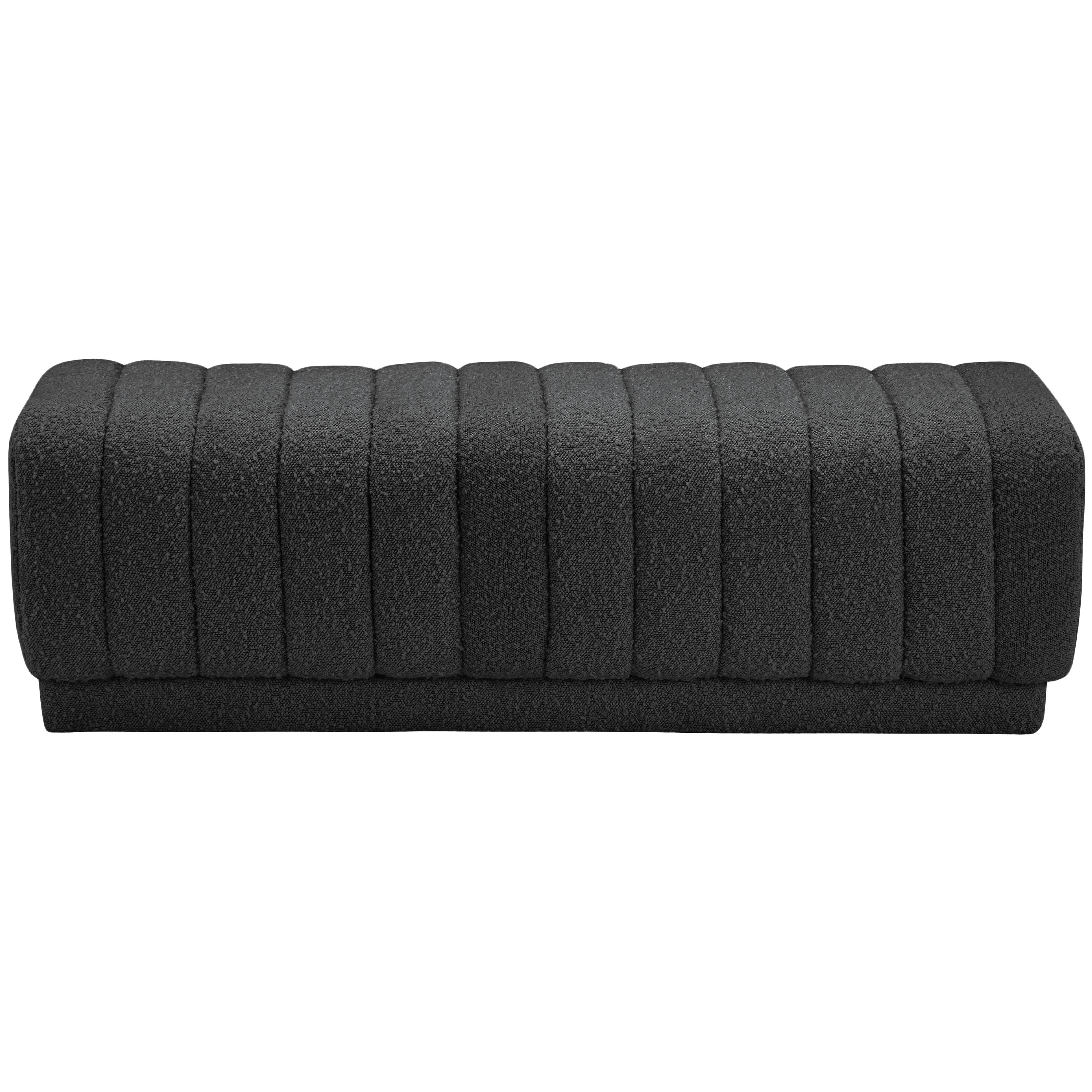 Meridian Heathrow Black Boucle Fabric Ottoman/Bench