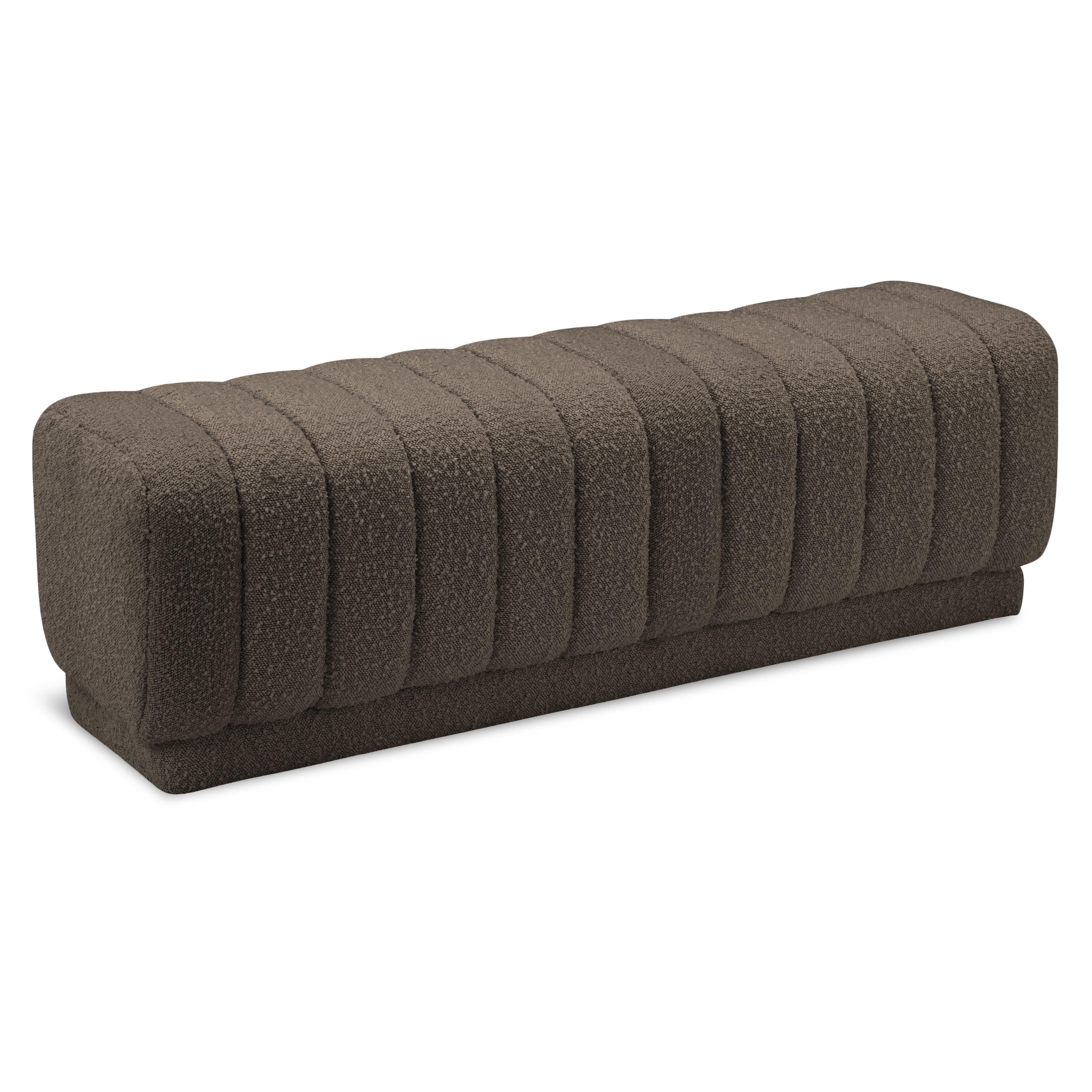 Meridian Heathrow Brown Boucle Fabric Ottoman/Bench