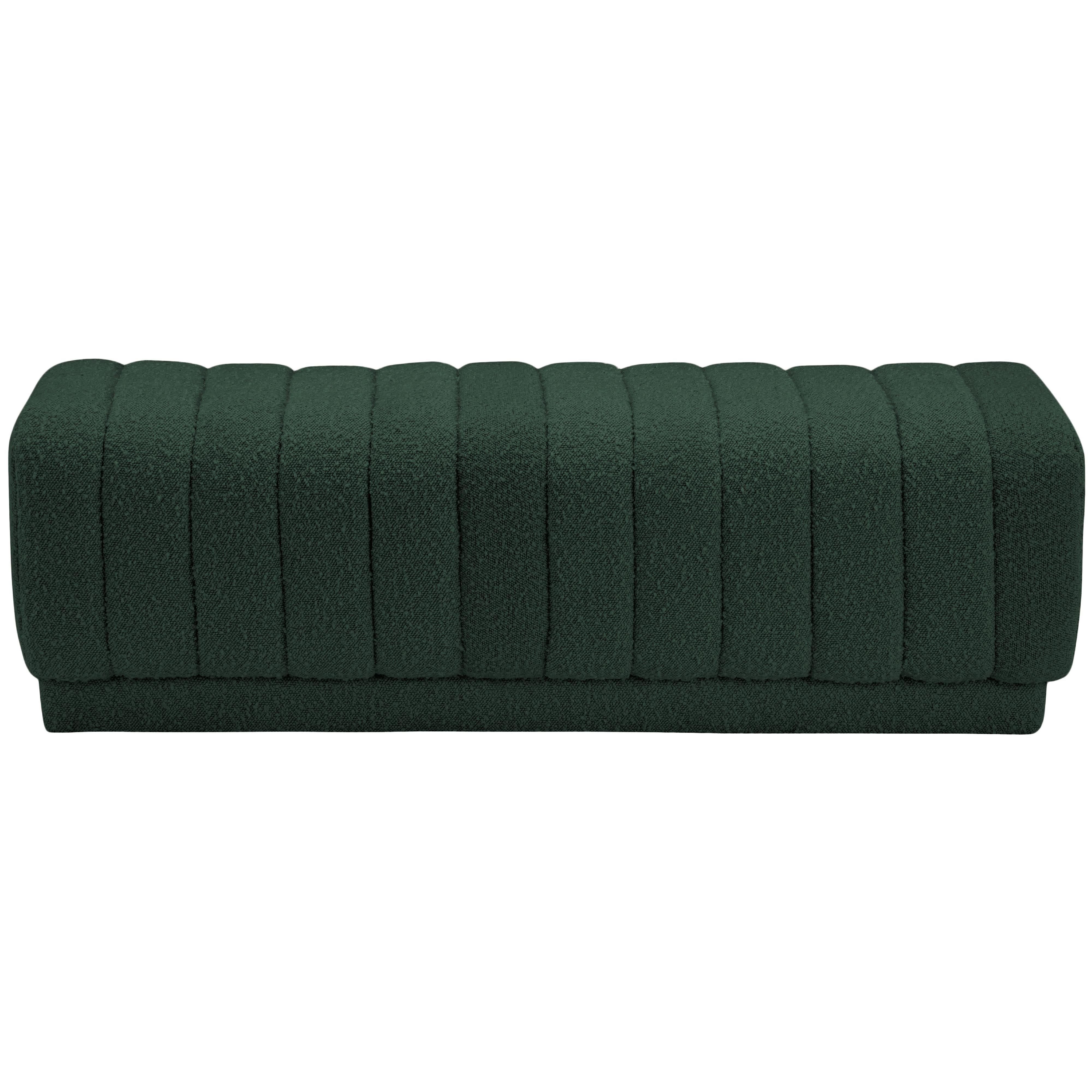 Meridian Heathrow Green Boucle Fabric Ottoman/Bench