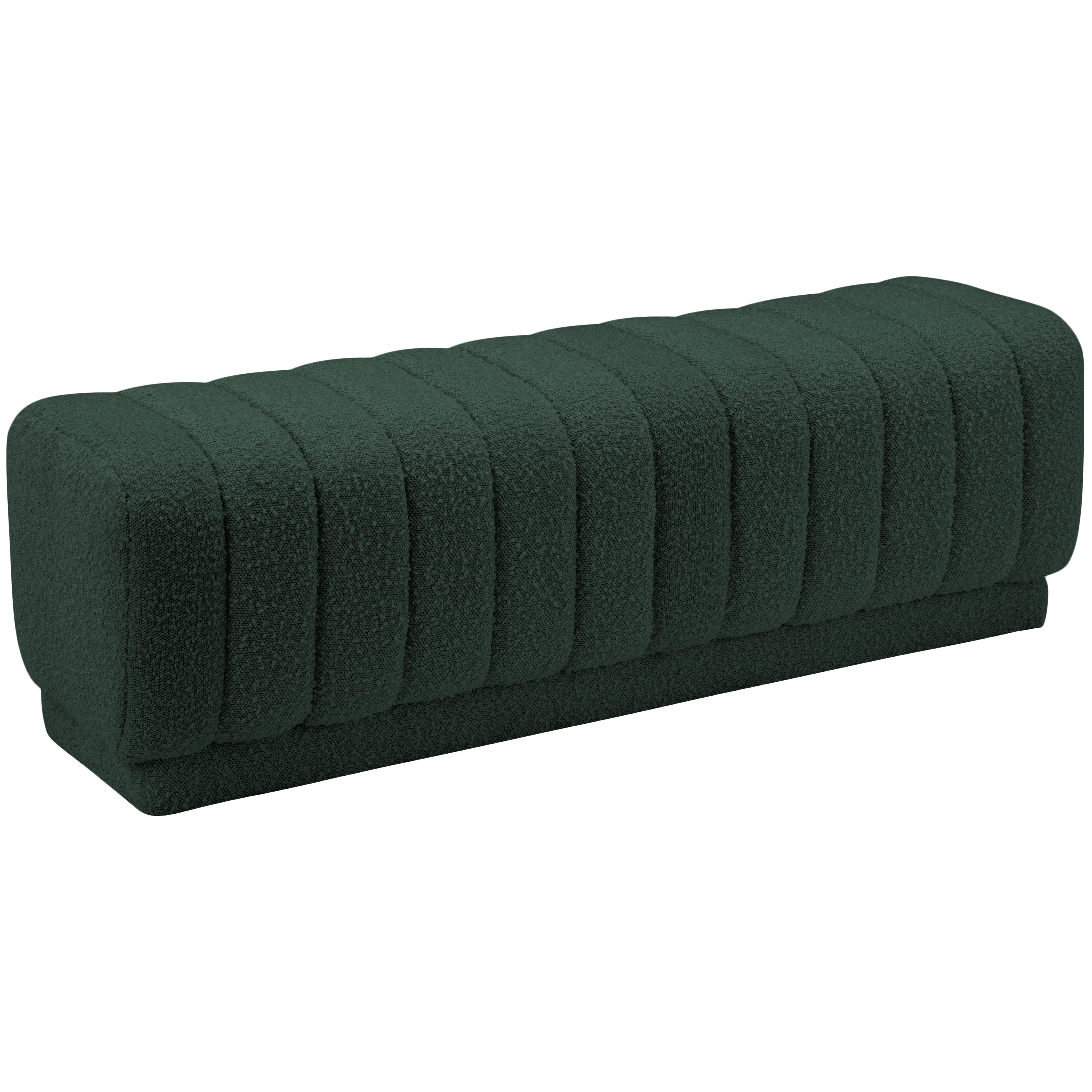 Meridian Heathrow Green Boucle Fabric Ottoman/Bench