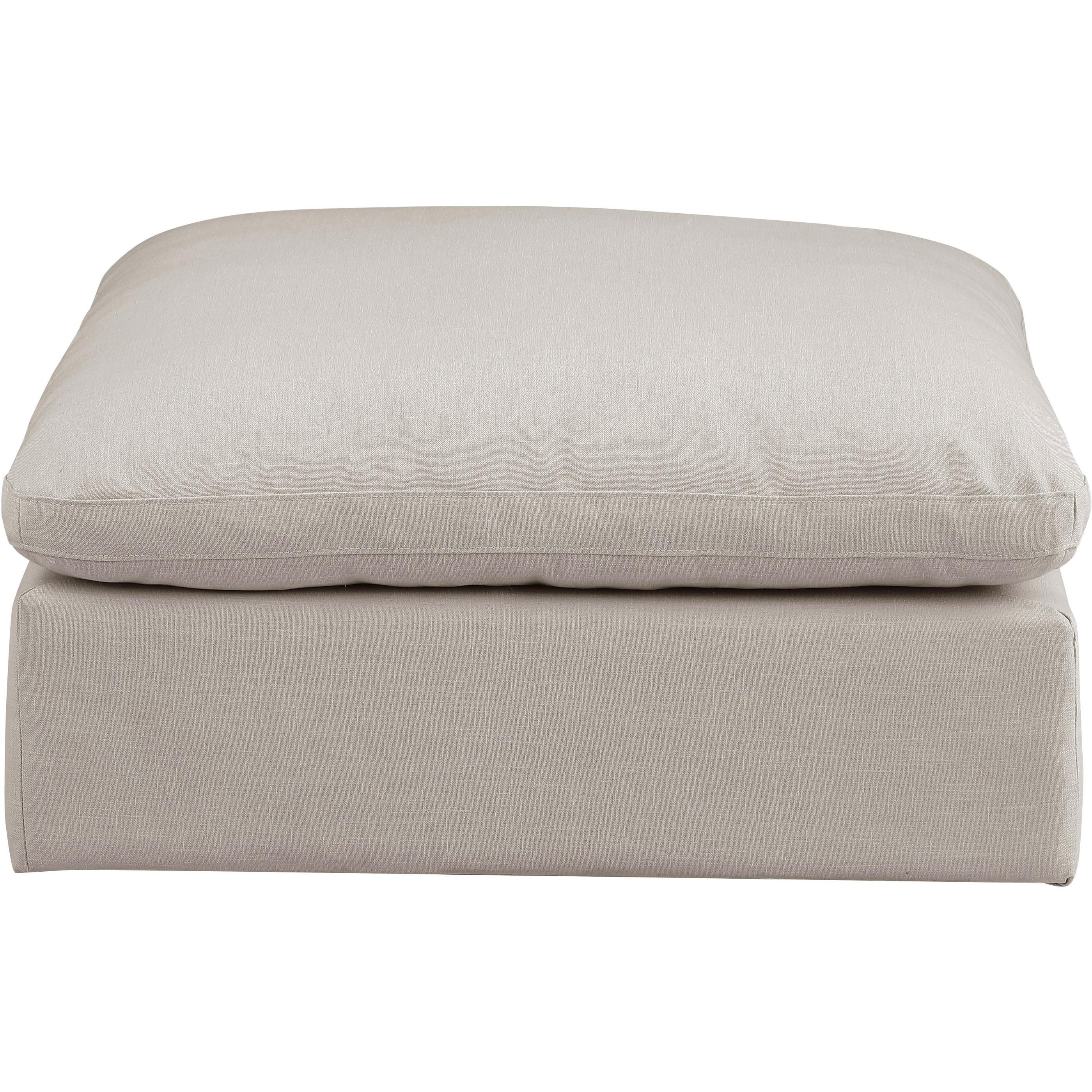 Meridian Comfy Beige Linen Textured Fabric Modular Ottoman