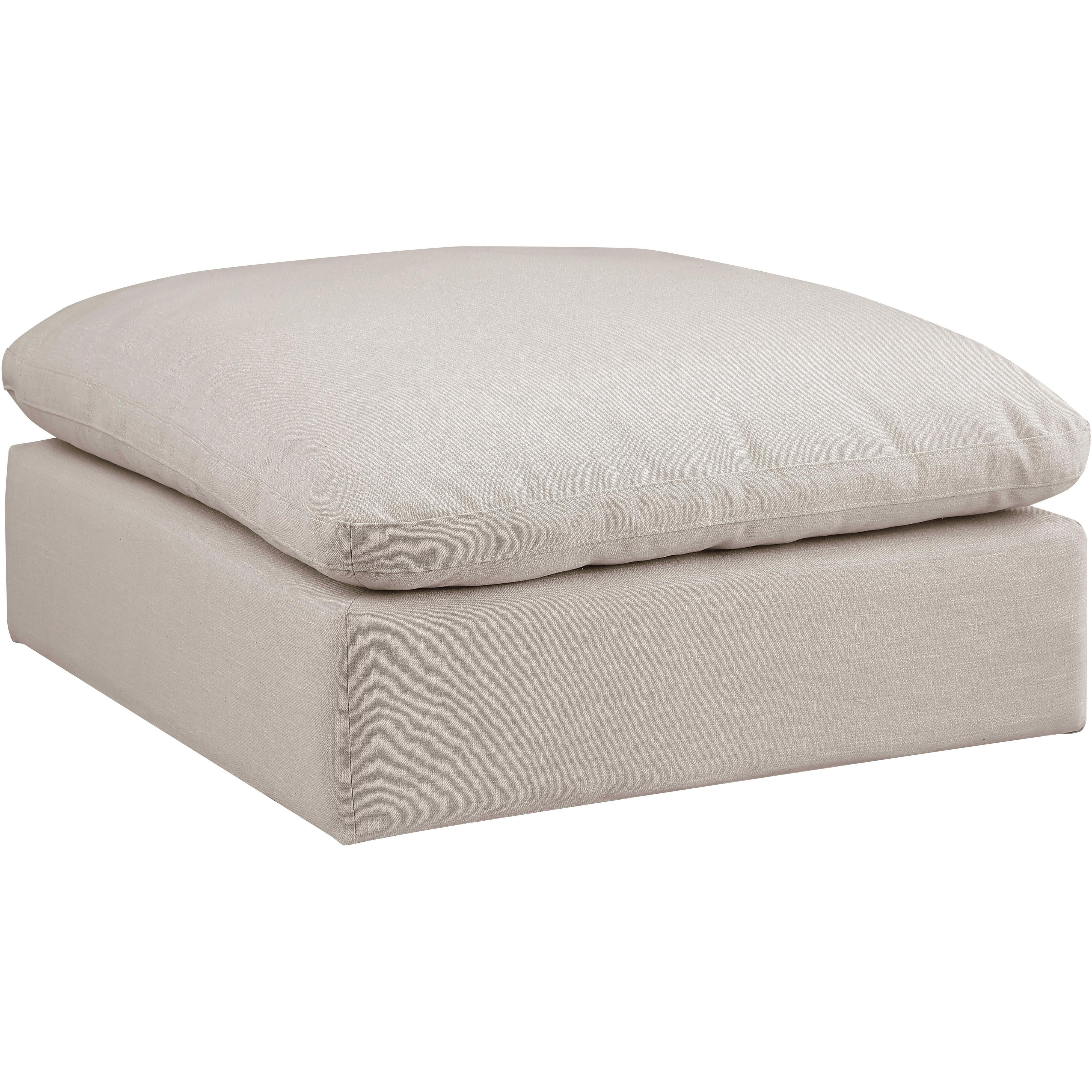 Meridian Comfy Beige Linen Textured Fabric Modular Ottoman