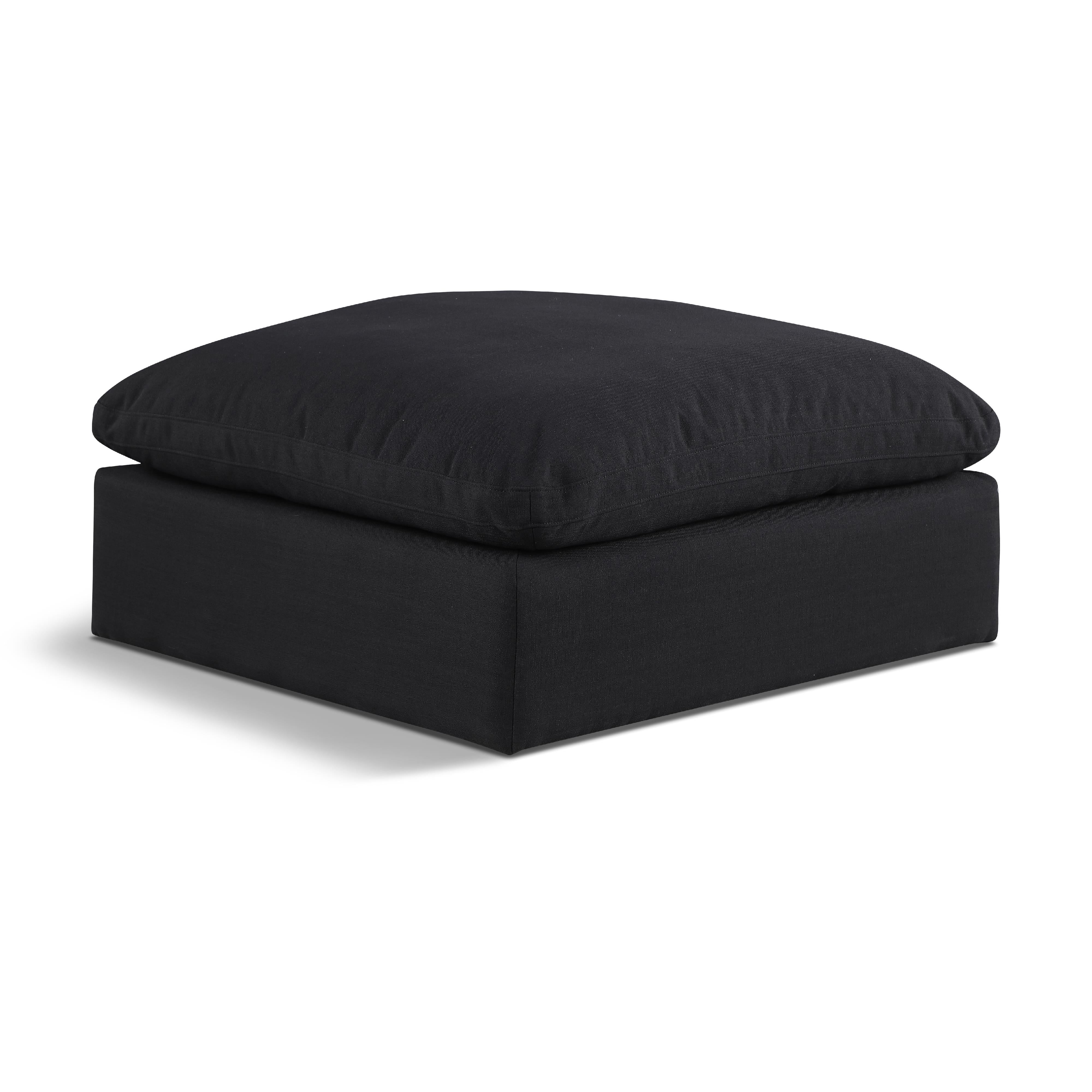 Meridian Comfy Black Linen Textured Fabric Modular Ottoman