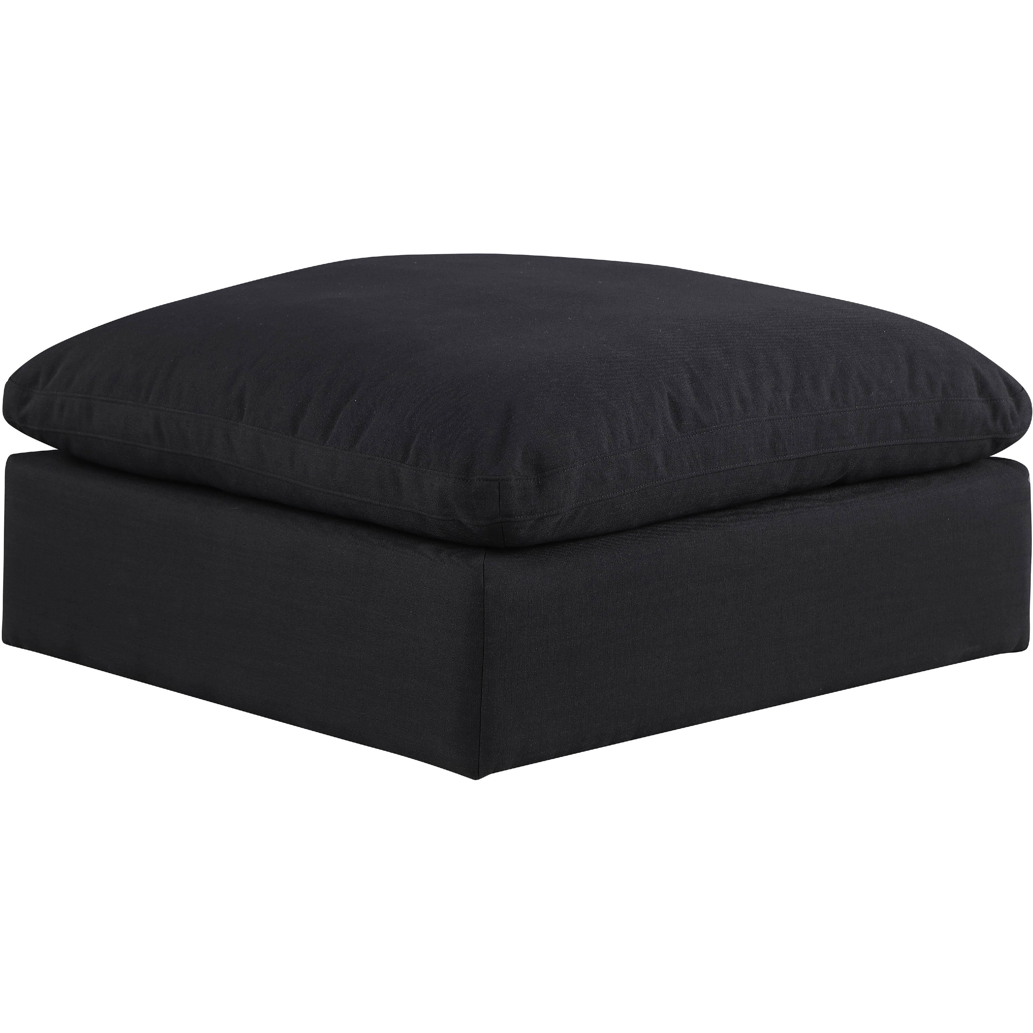 Meridian Comfy Black Linen Textured Fabric Modular Ottoman