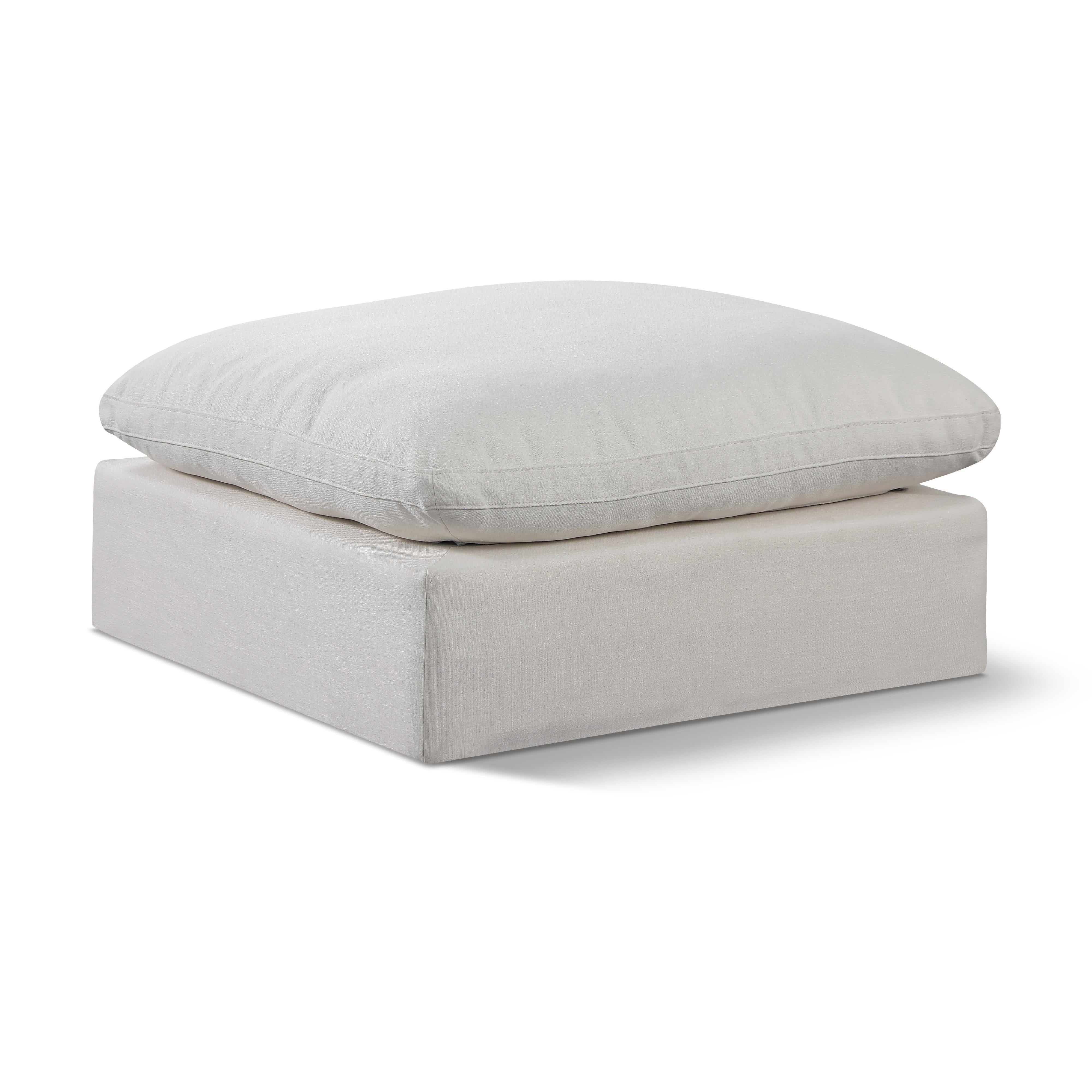 Meridian Comfy Cream Linen Textured Fabric Modular Ottoman