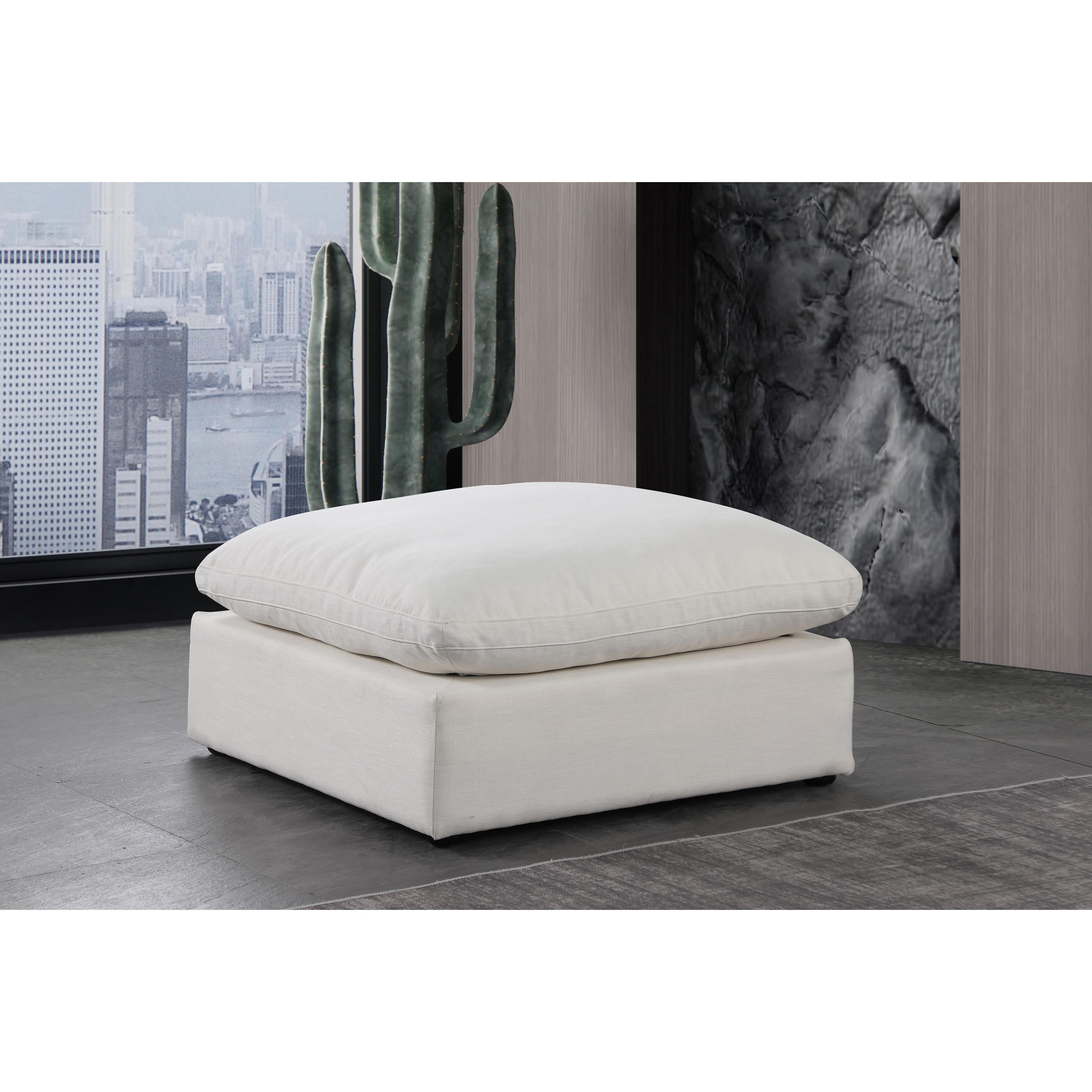 Meridian Comfy Cream Linen Textured Fabric Modular Ottoman