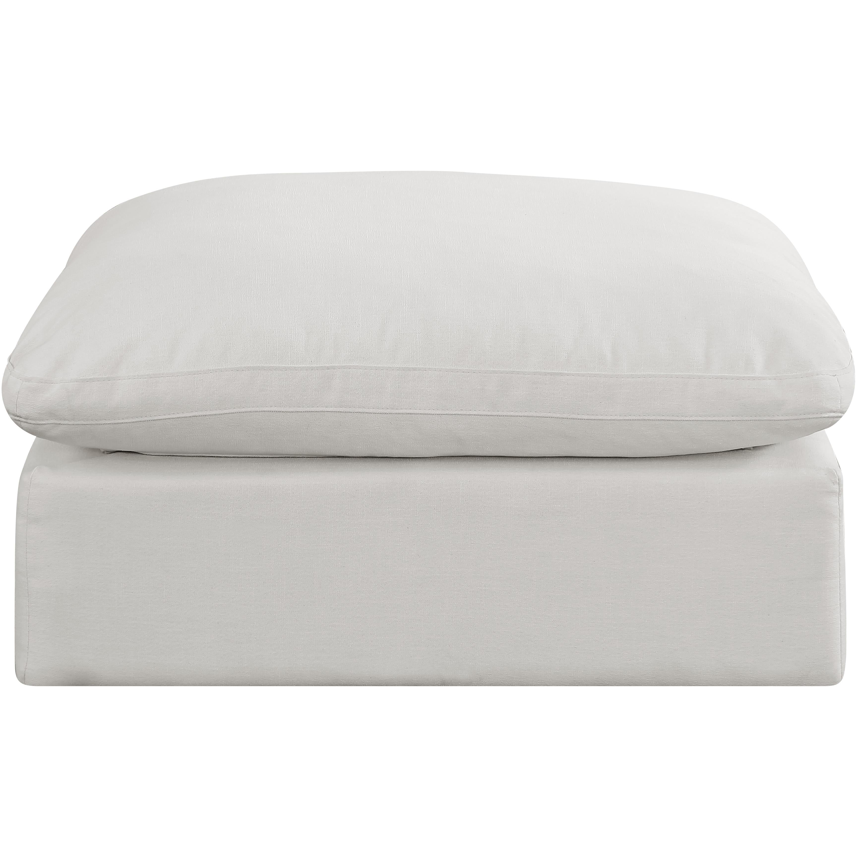 Meridian Comfy Cream Linen Textured Fabric Modular Ottoman