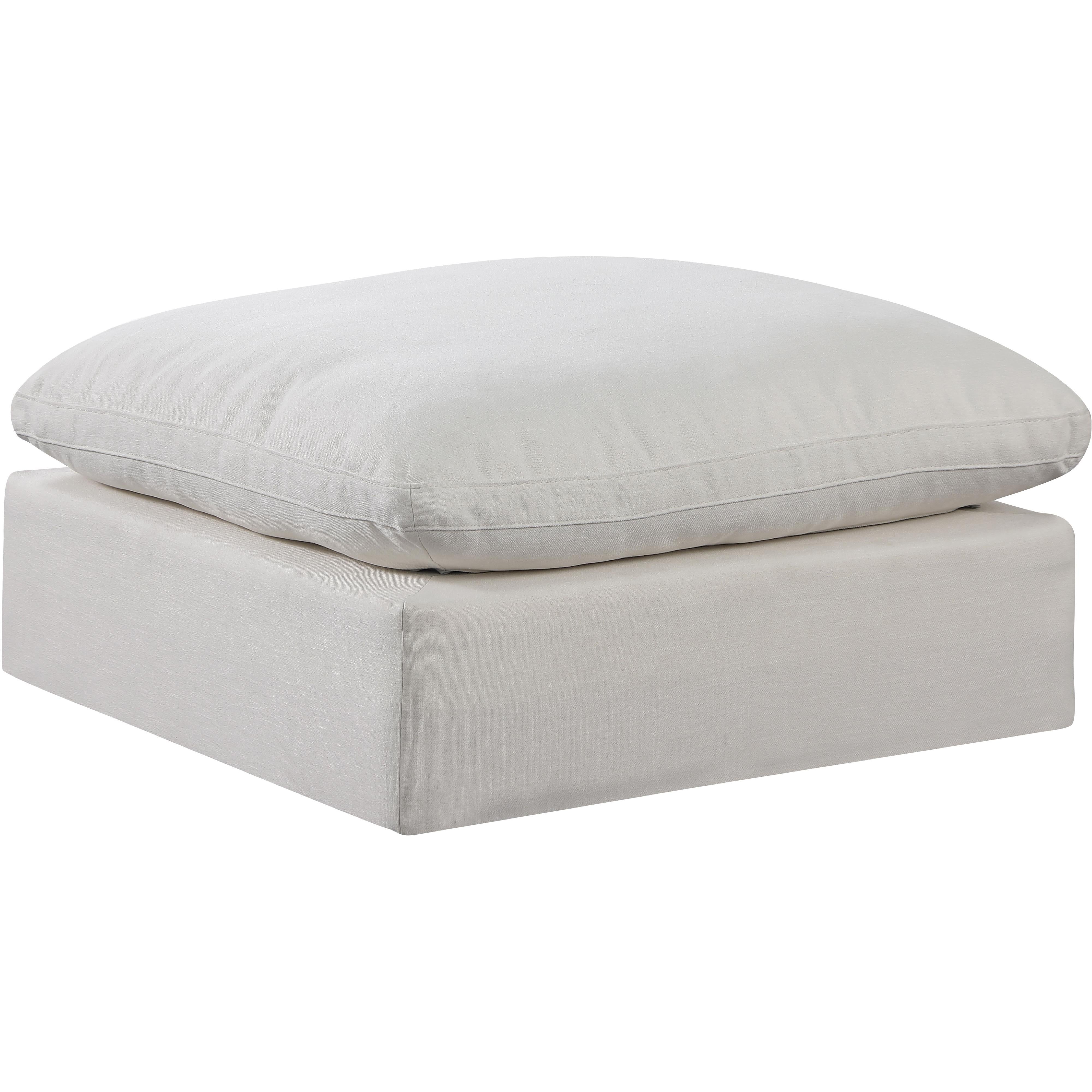 Meridian Comfy Cream Linen Textured Fabric Modular Ottoman