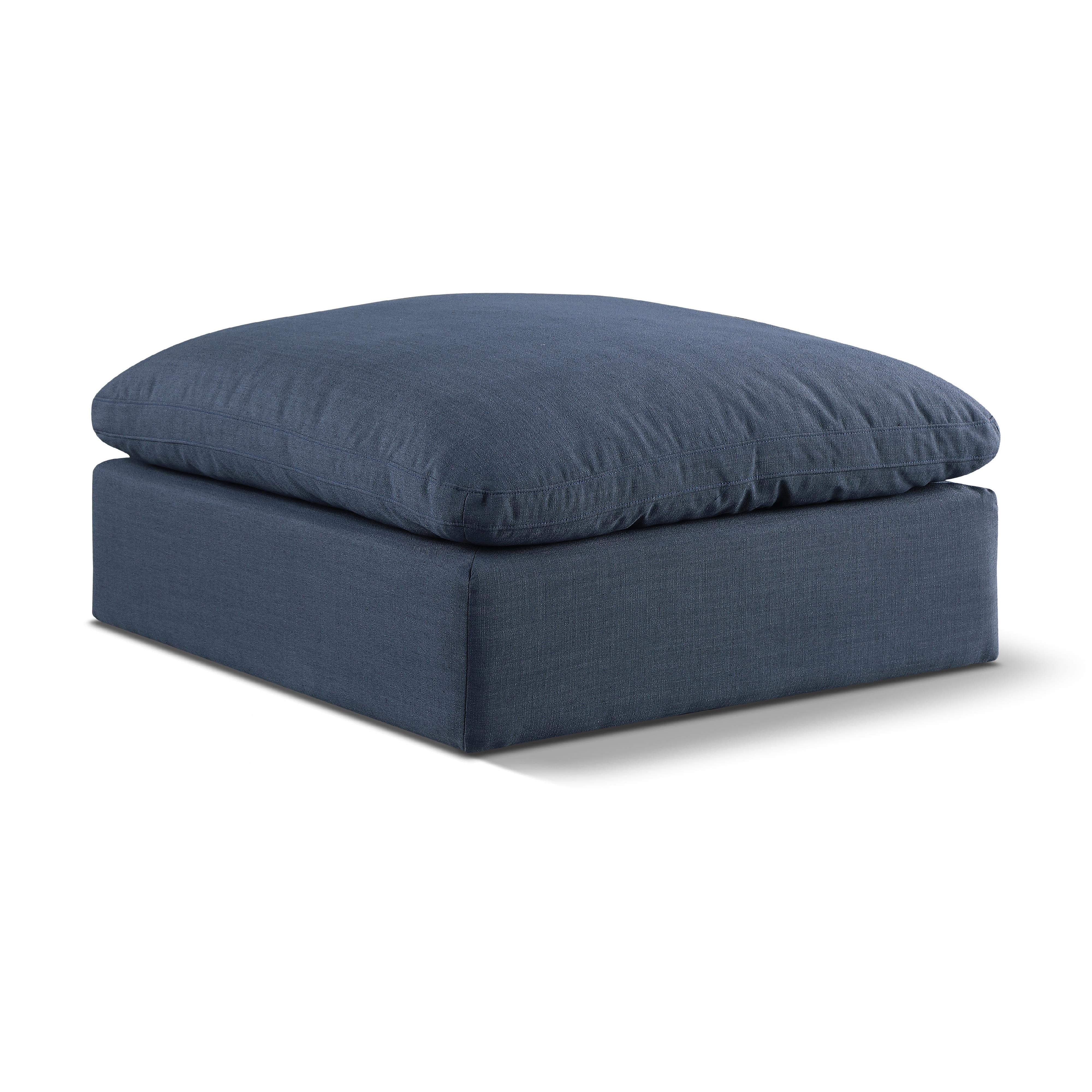 Meridian Comfy Navy Linen Textured Fabric Modular Ottoman