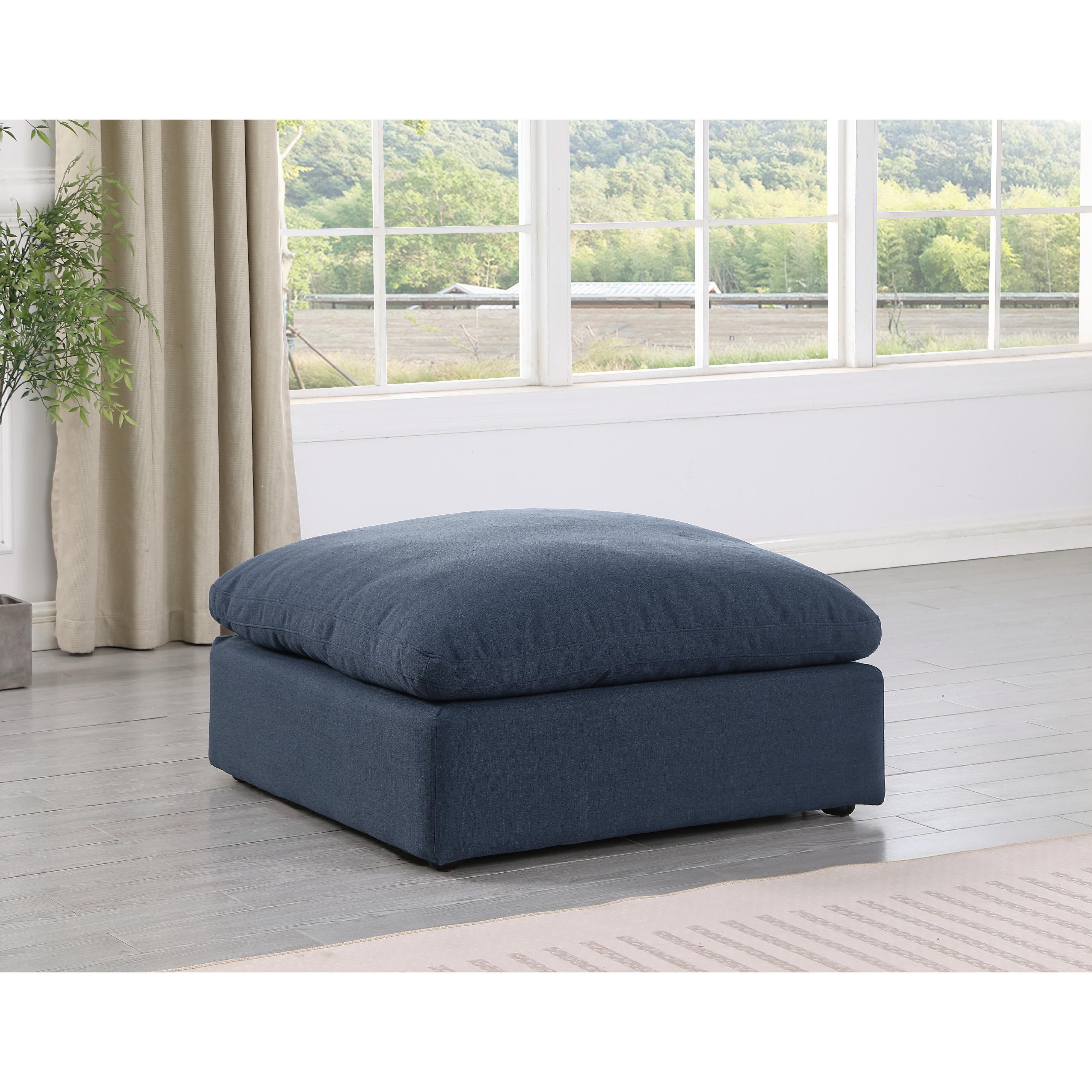 Meridian Comfy Navy Linen Textured Fabric Modular Ottoman
