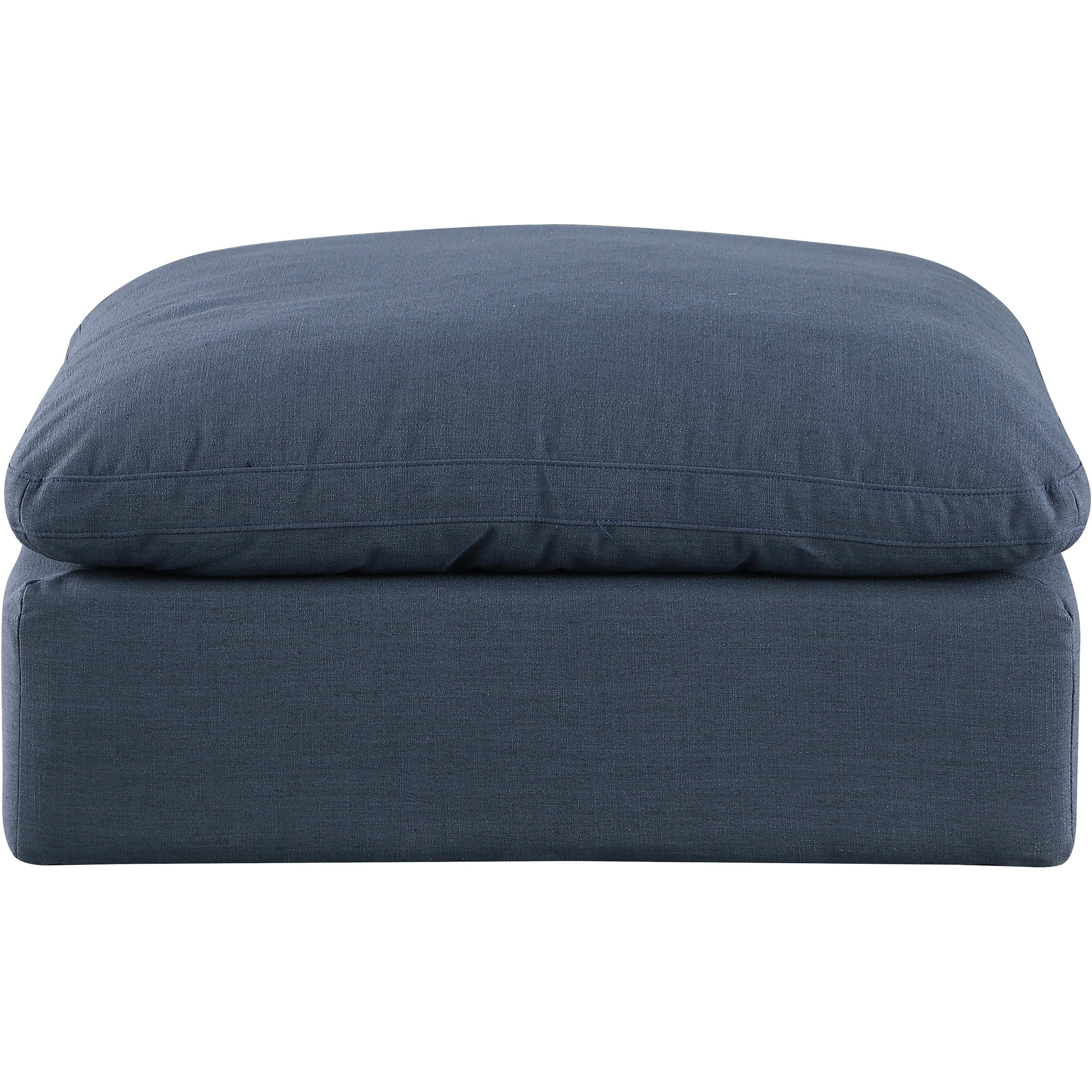Meridian Comfy Navy Linen Textured Fabric Modular Ottoman
