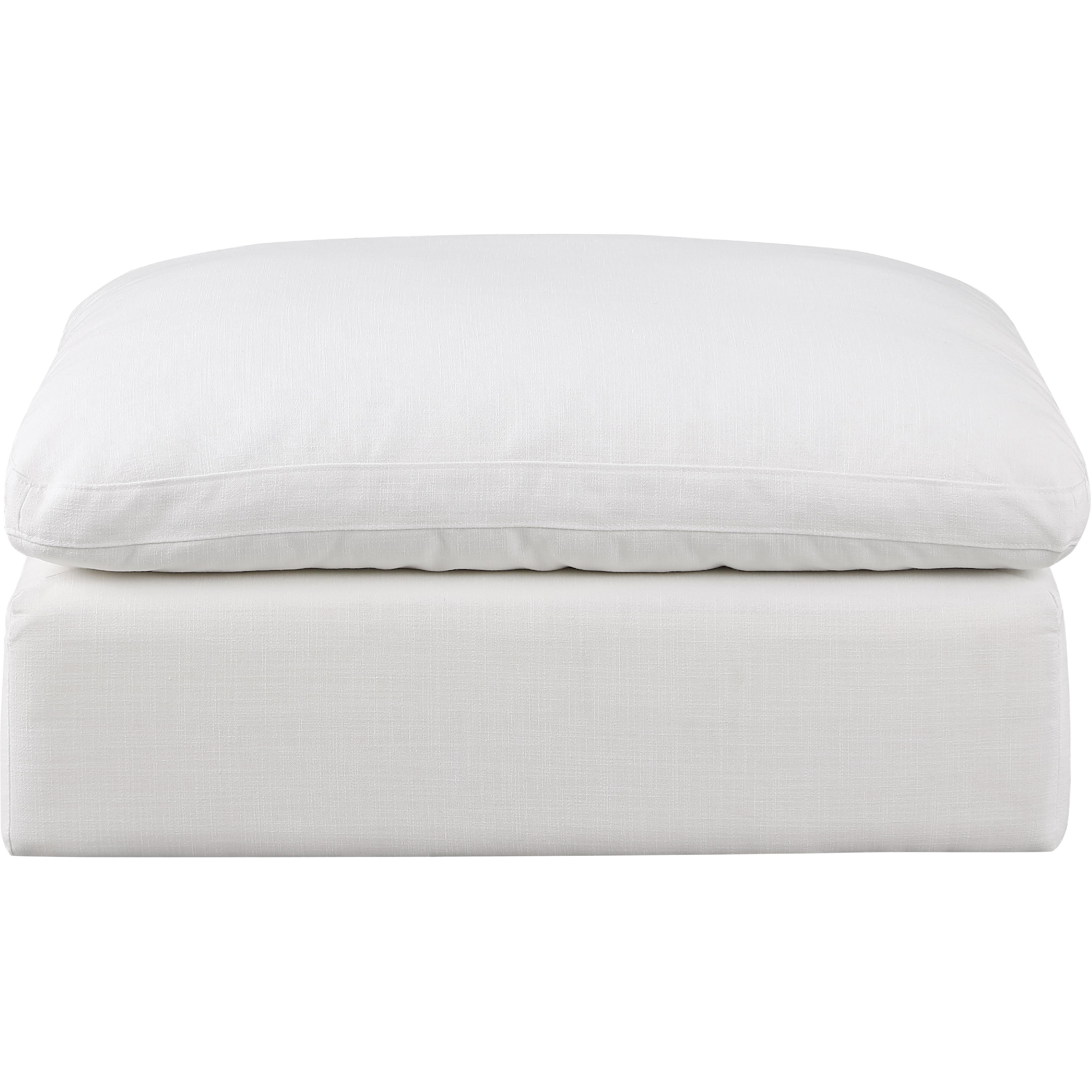Meridian Comfy White Linen Textured Fabric Modular Ottoman
