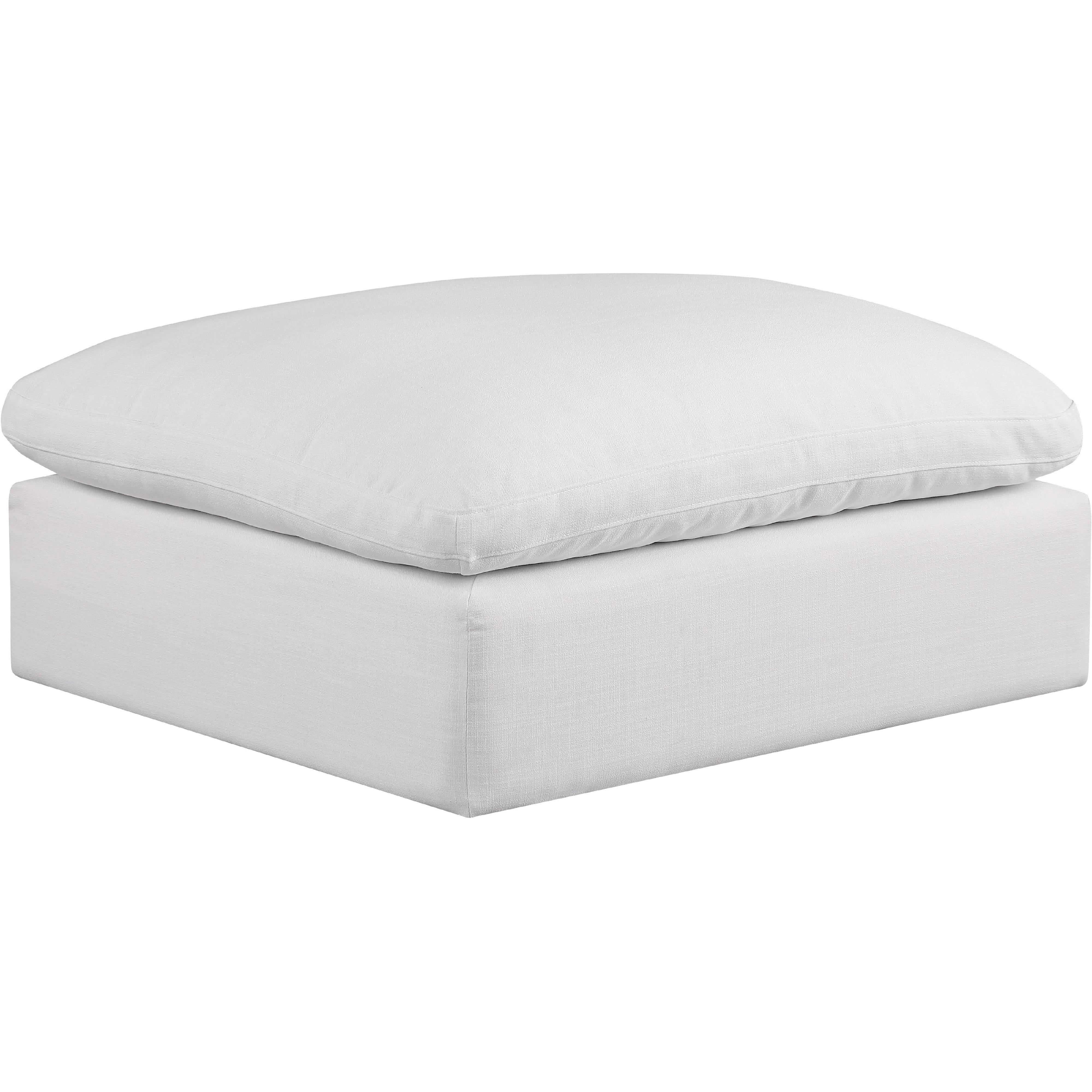 Meridian Comfy White Linen Textured Fabric Modular Ottoman