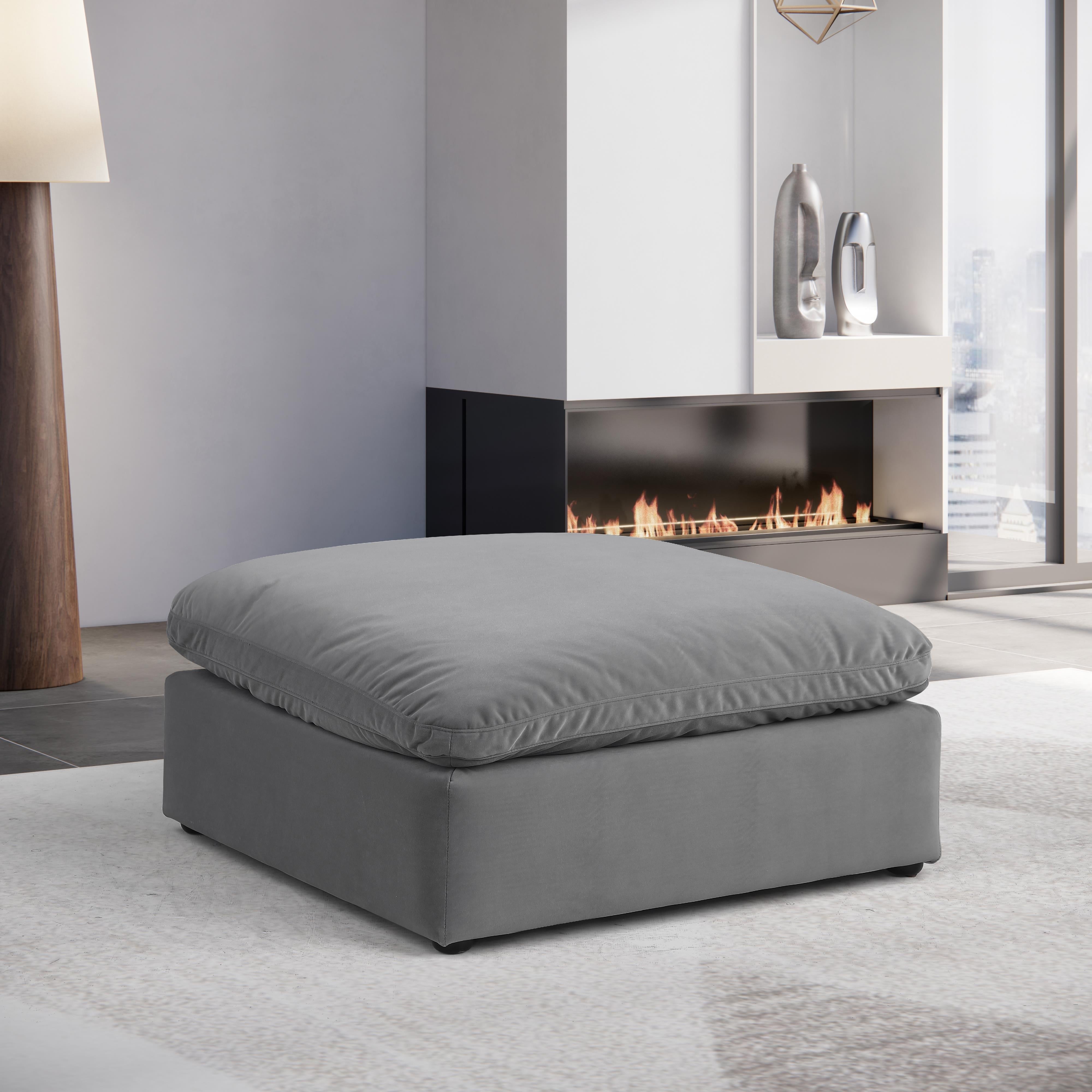 Meridian Comfy Grey Velvet Modular Ottoman