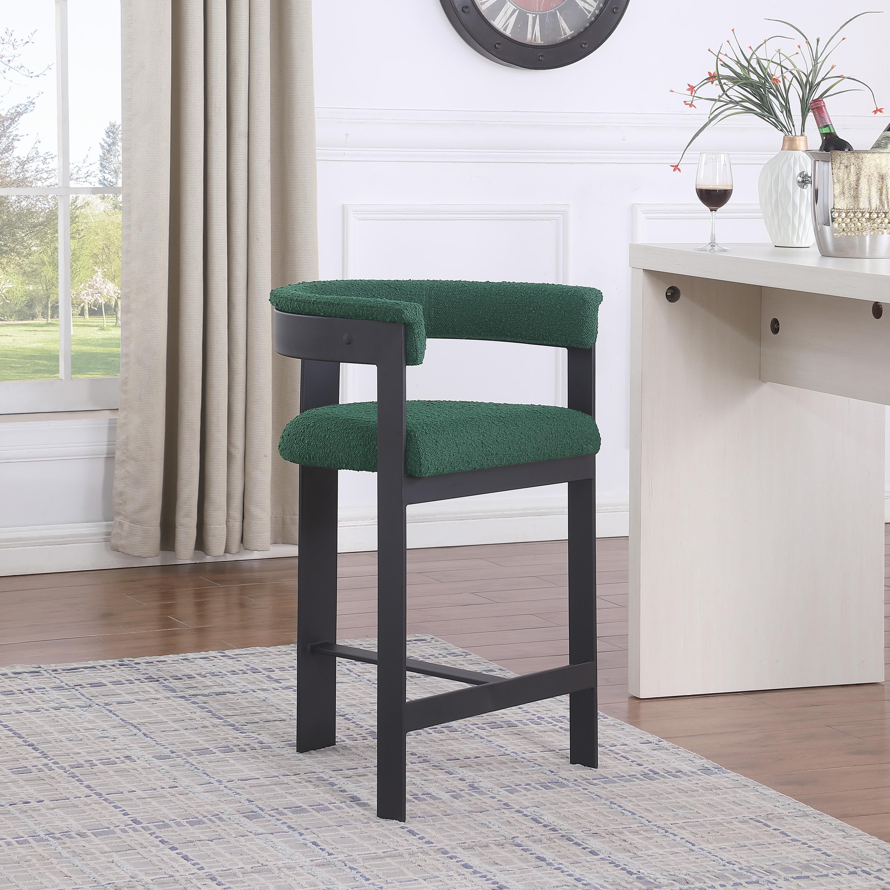 Meridian Romeo Green Boucle Fabric Counter Stool