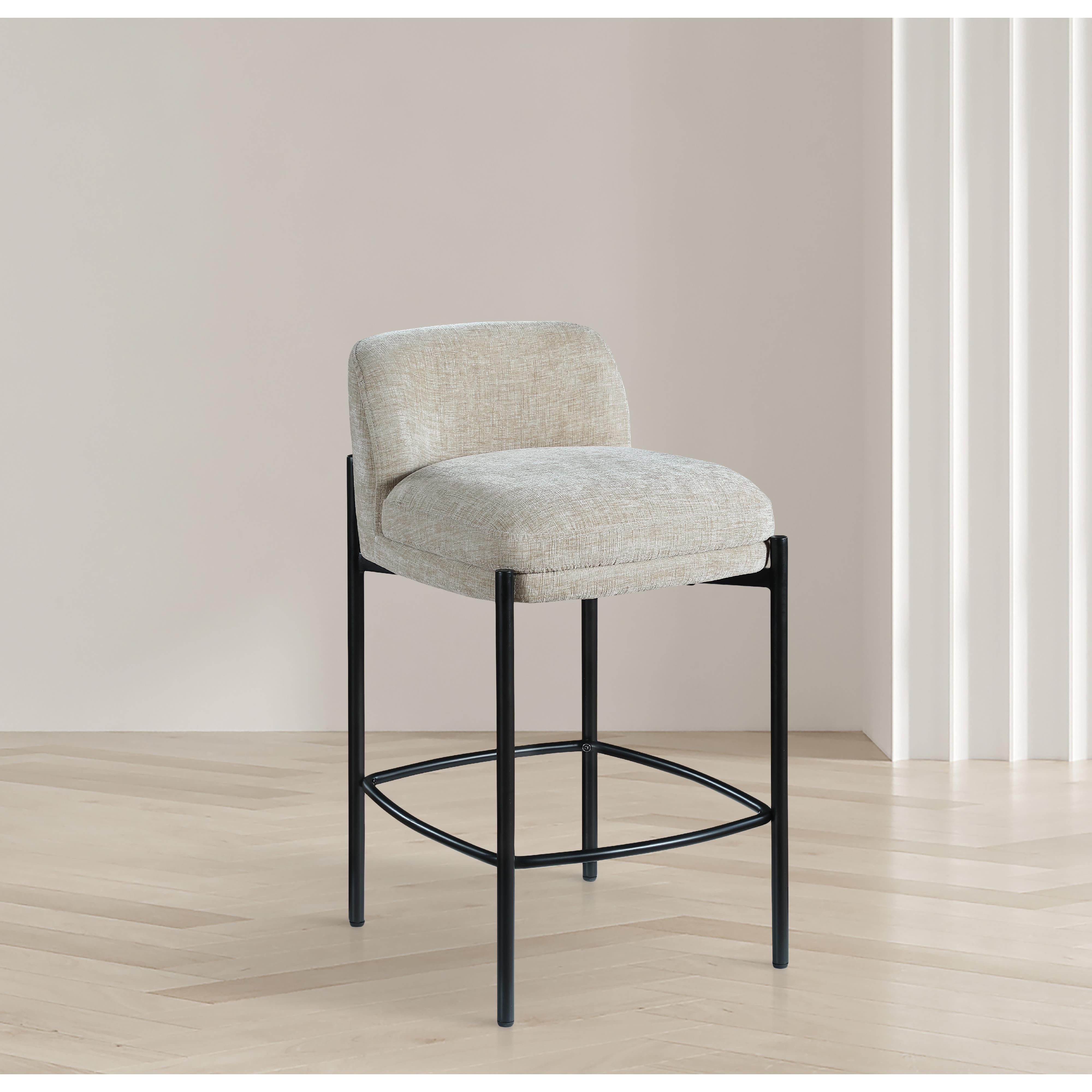 Meridian Burton Beige Chenille Fabric Stool