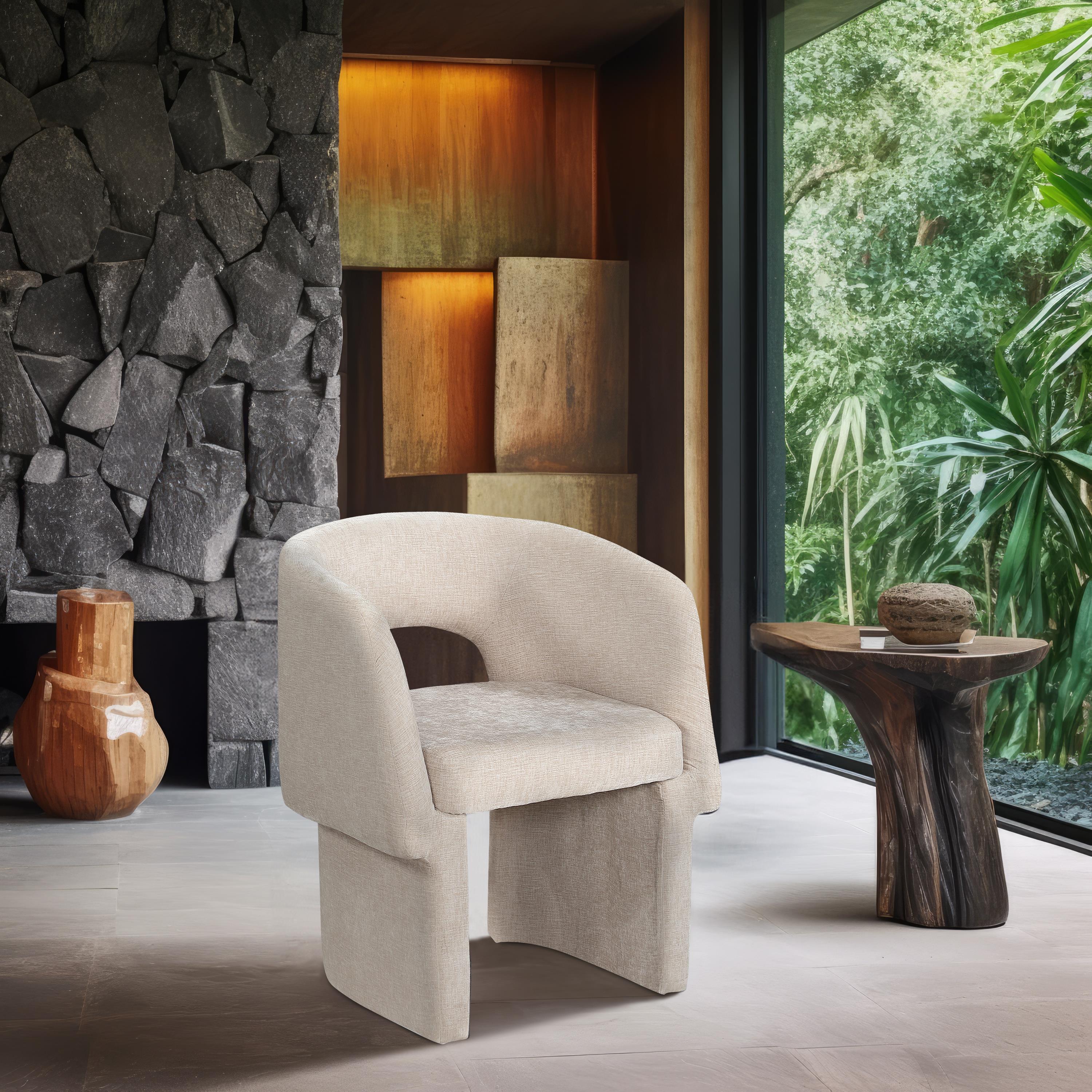 Meridian Emmet Beige Chenille Fabric Dining Chair / Accent Chair