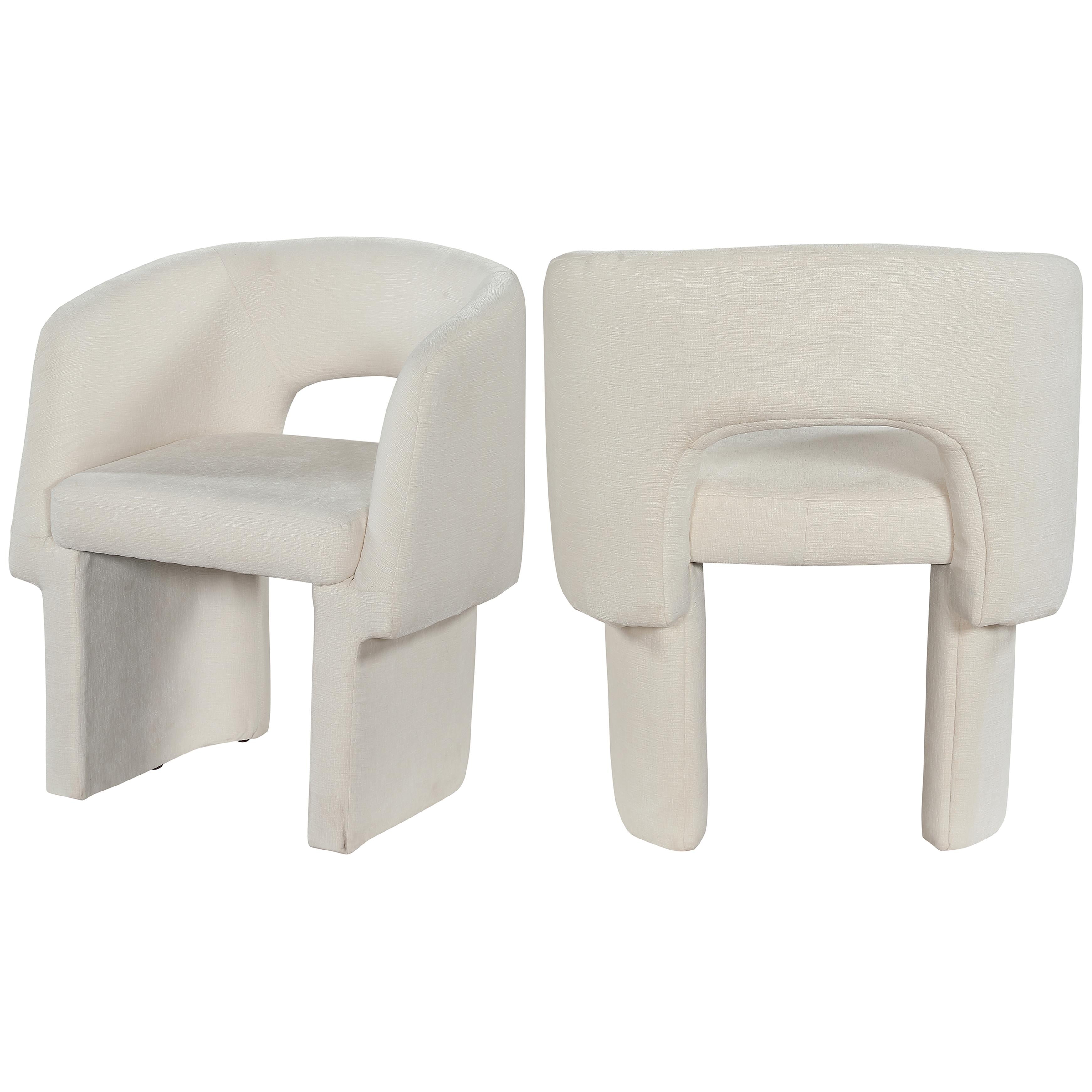 Meridian Emmet Cream Chenille Fabric Dining Chair / Accent Chair