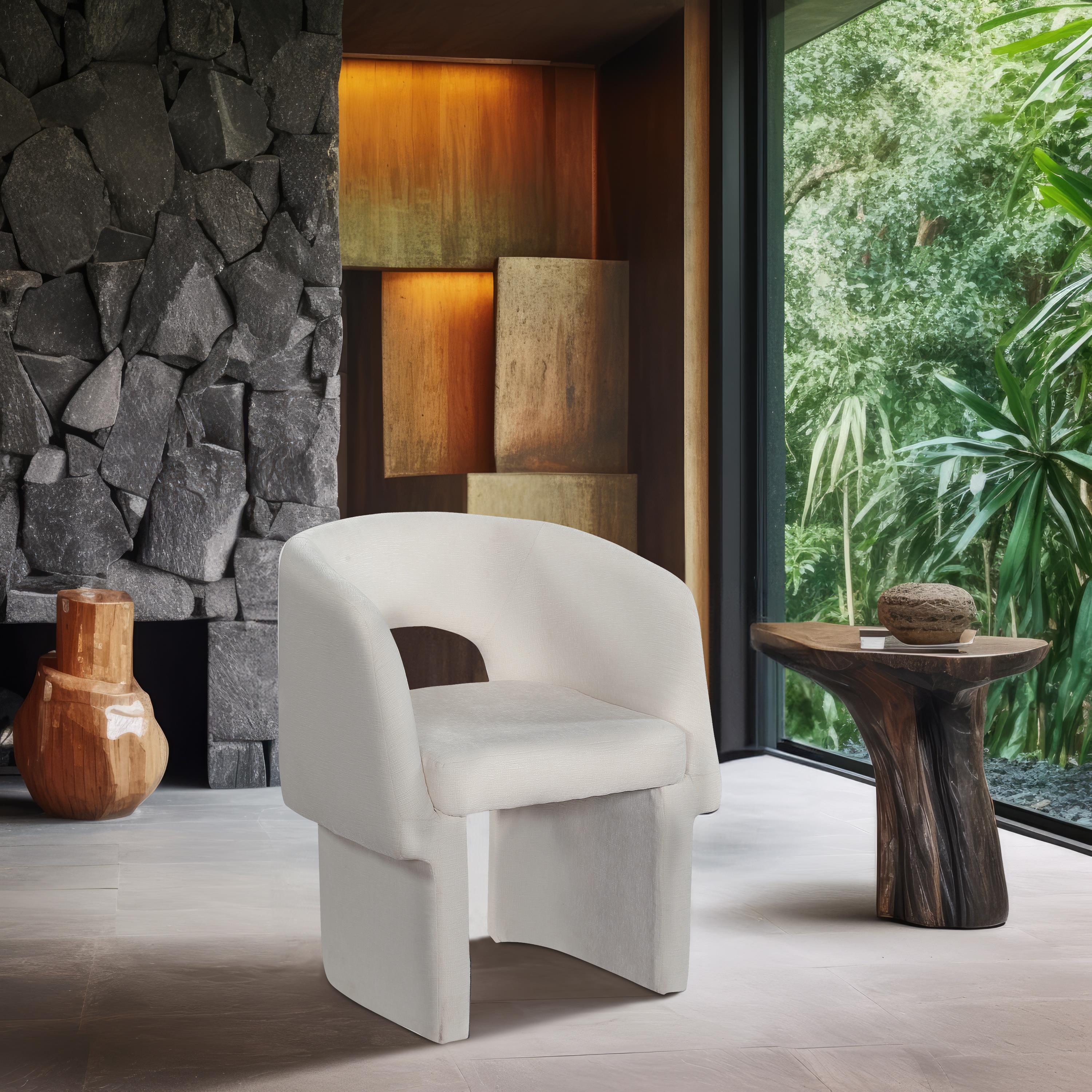 Meridian Emmet Cream Chenille Fabric Dining Chair / Accent Chair