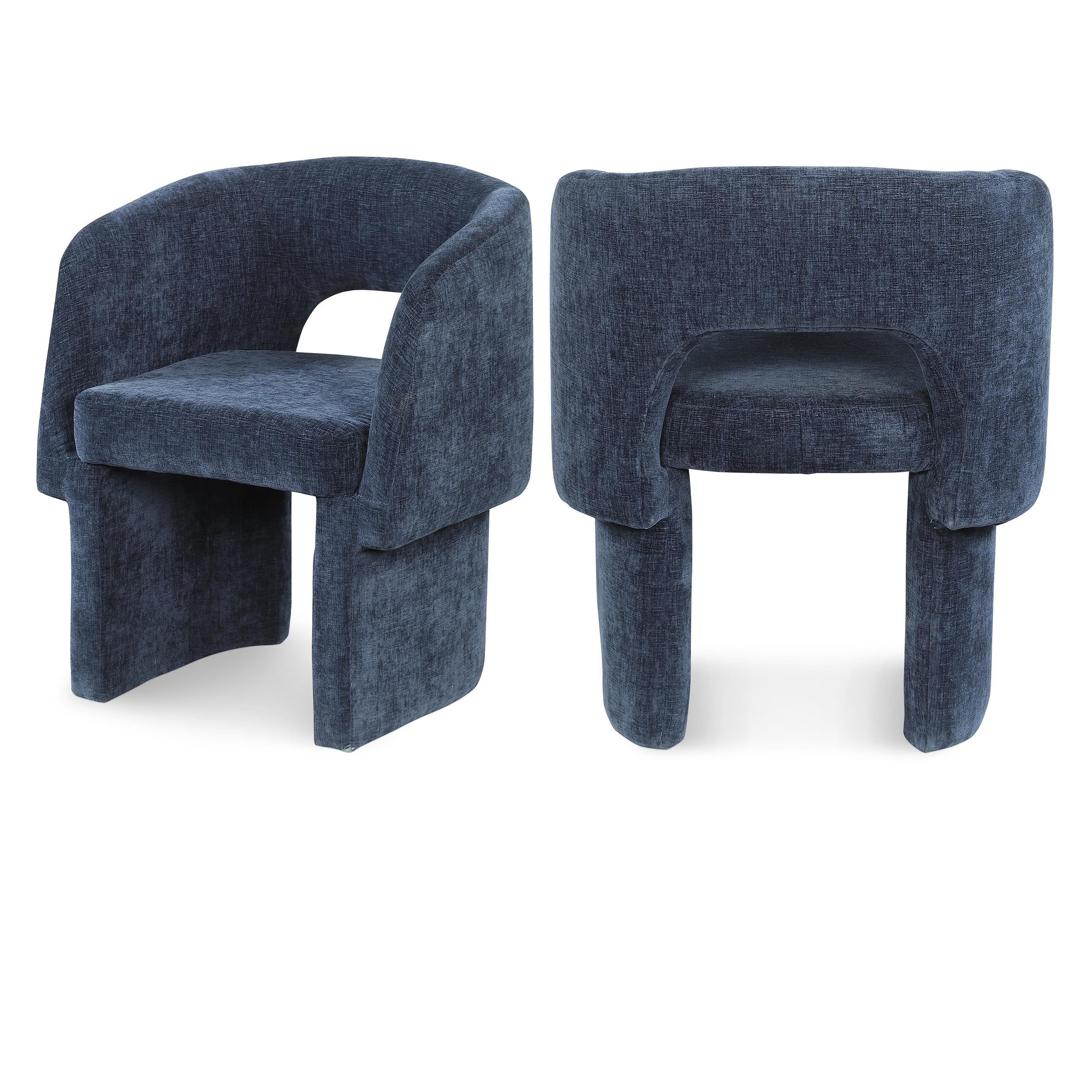 Meridian Emmet Navy Chenille Fabric Dining Chair / Accent Chair